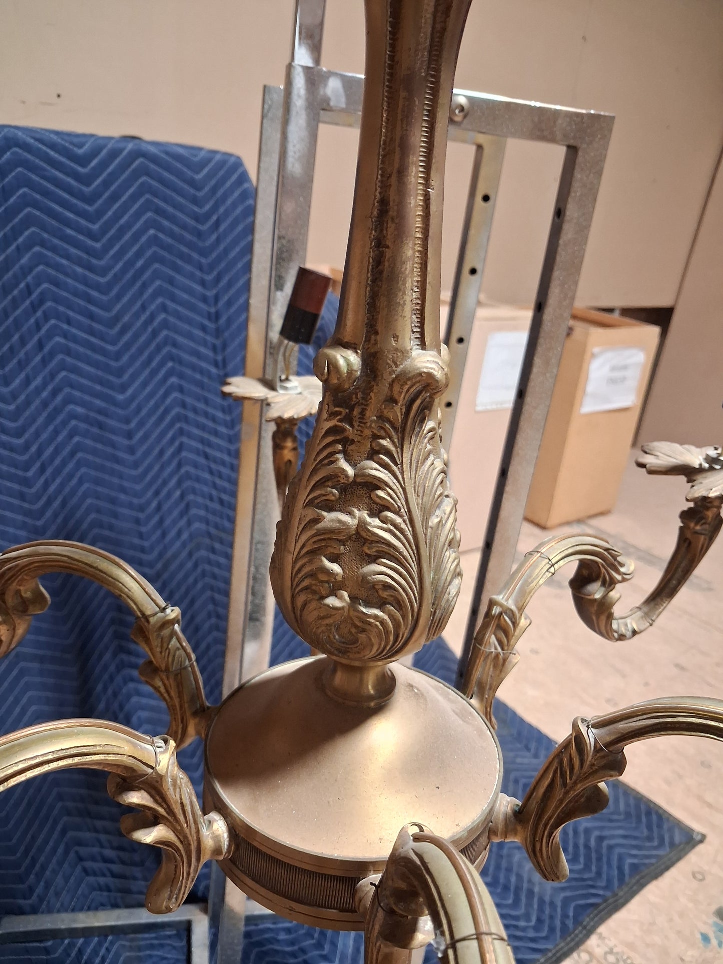 French Louis XV Style Solid Brass 6-Light Chandelier, Circa 1940