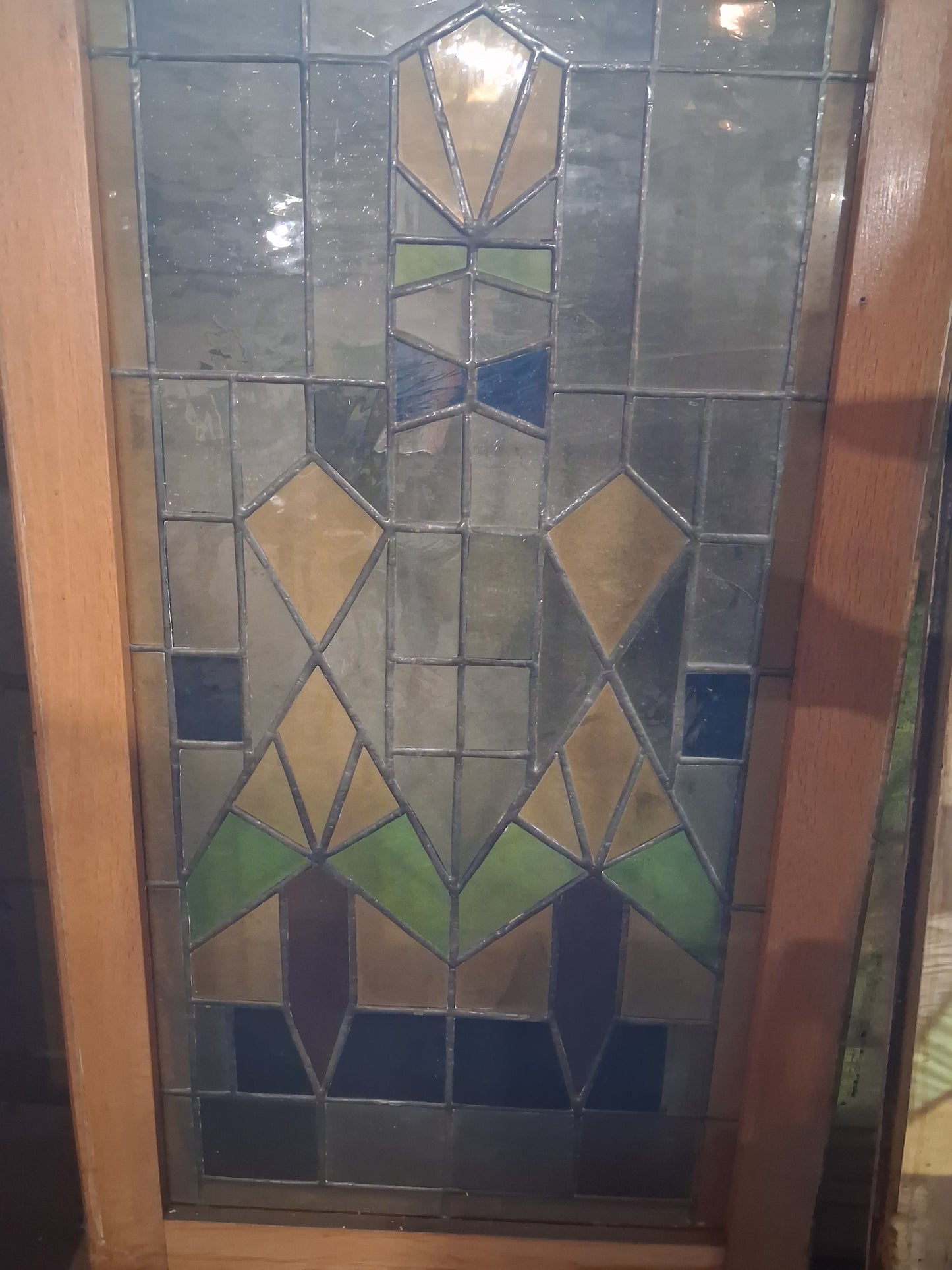 Pair of Arched Arts & Crafts Leaded Stained Glass Windows
