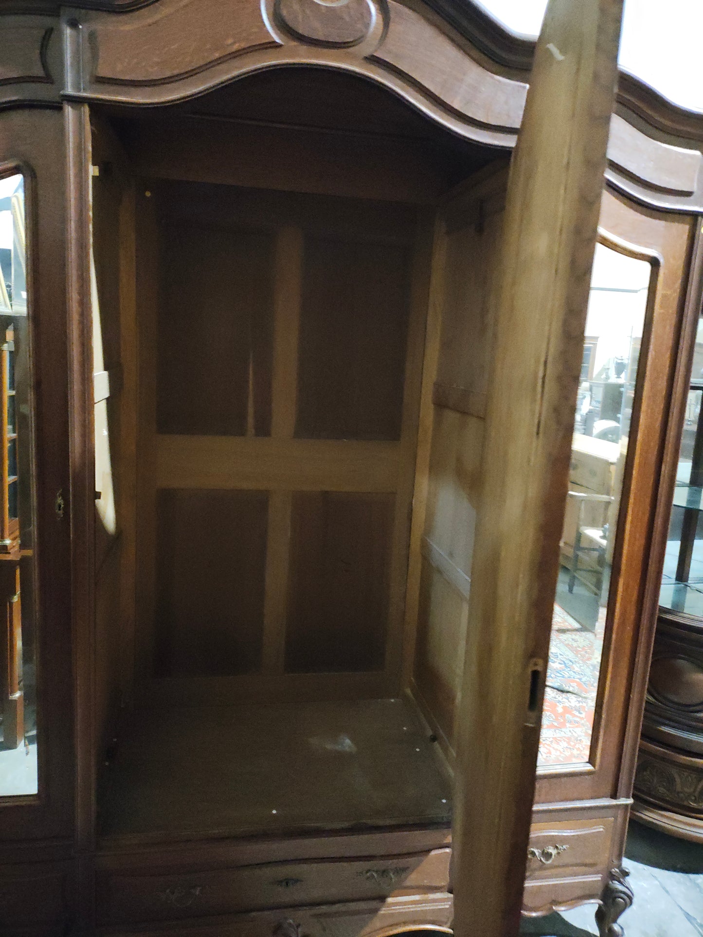 Antique French Louis XV Revival Triple-Door Mirrored Armoire
