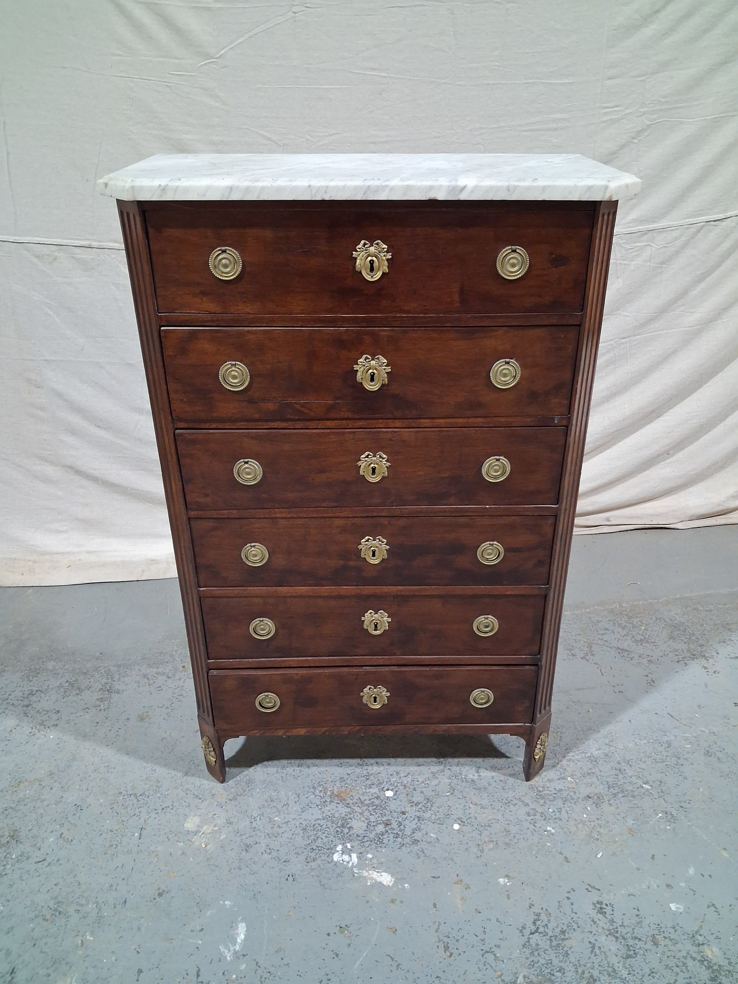 French Walnut Semainier Chest with Marble Top | Circa 1820–1840