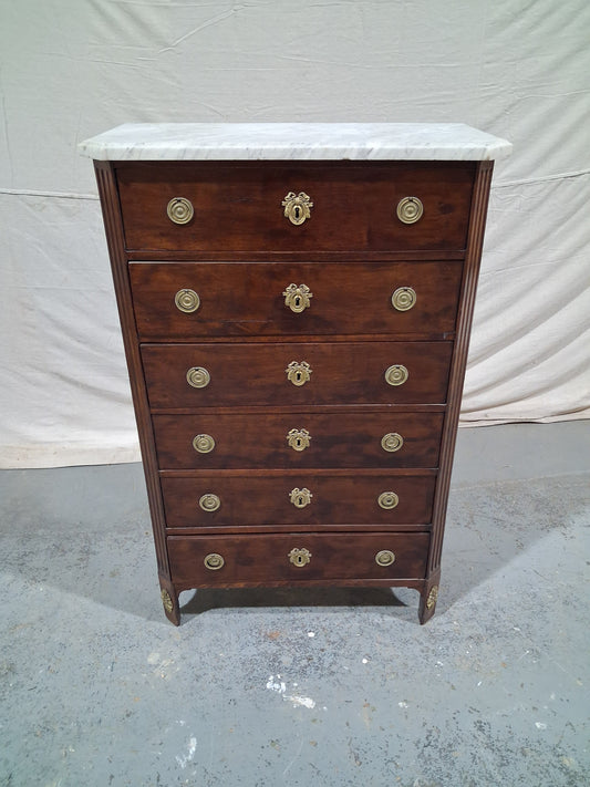 French Walnut Semainier Chest with Marble Top | Circa 1820–1840