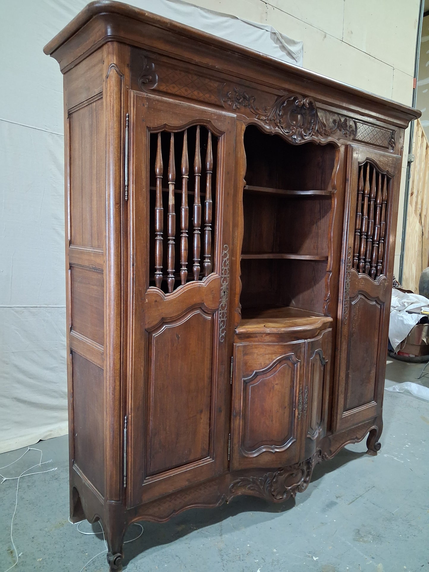 Antique French Louis XV Provincial Walnut Bookcase Cabinet, Circa 1900