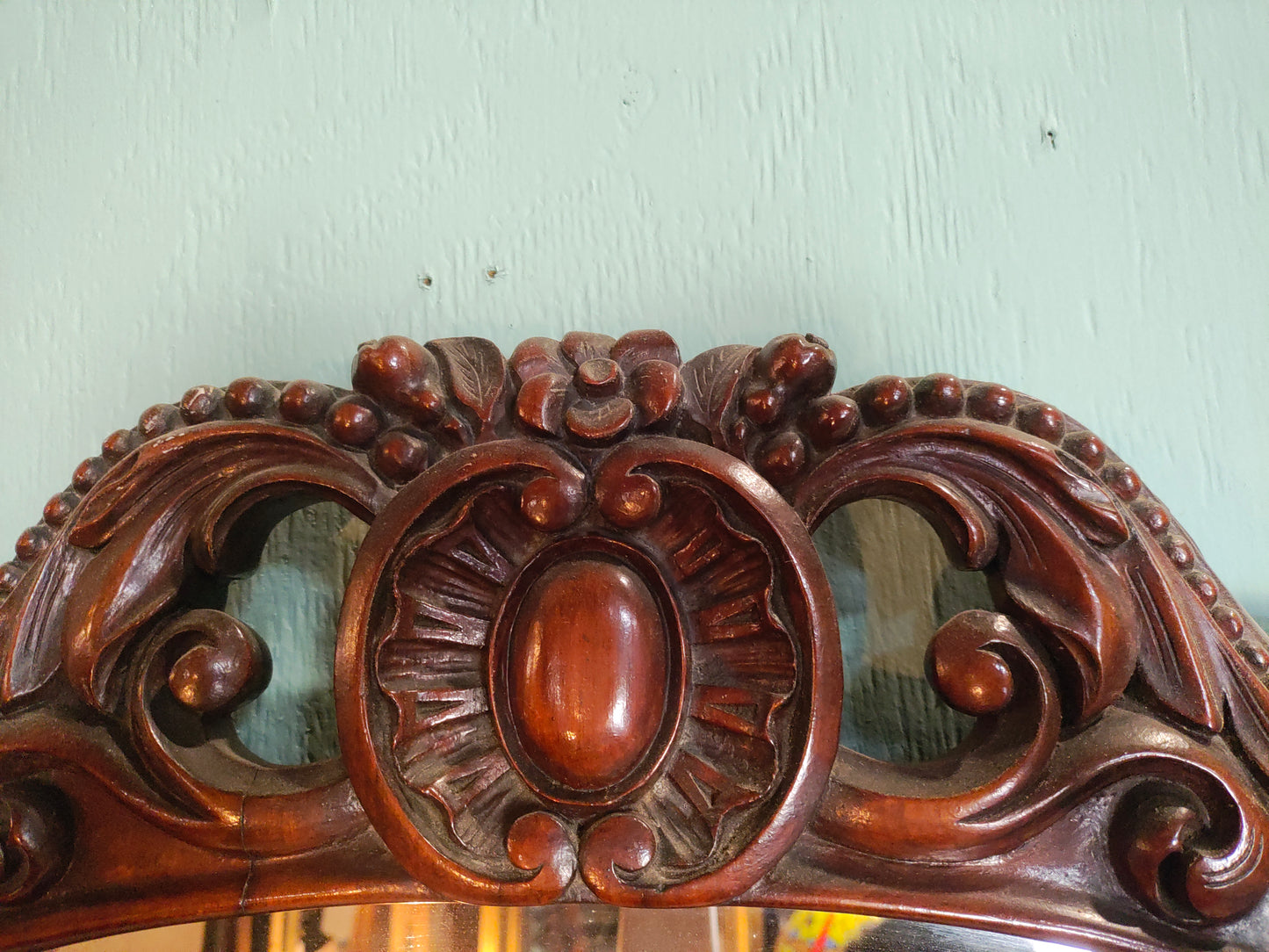 Antique Victorian Marble Top Dresser with Carved Mirror