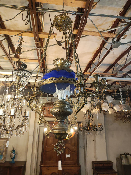 1880s French Bronze and Cobalt Opaline Chandelier – Var Region, Provence