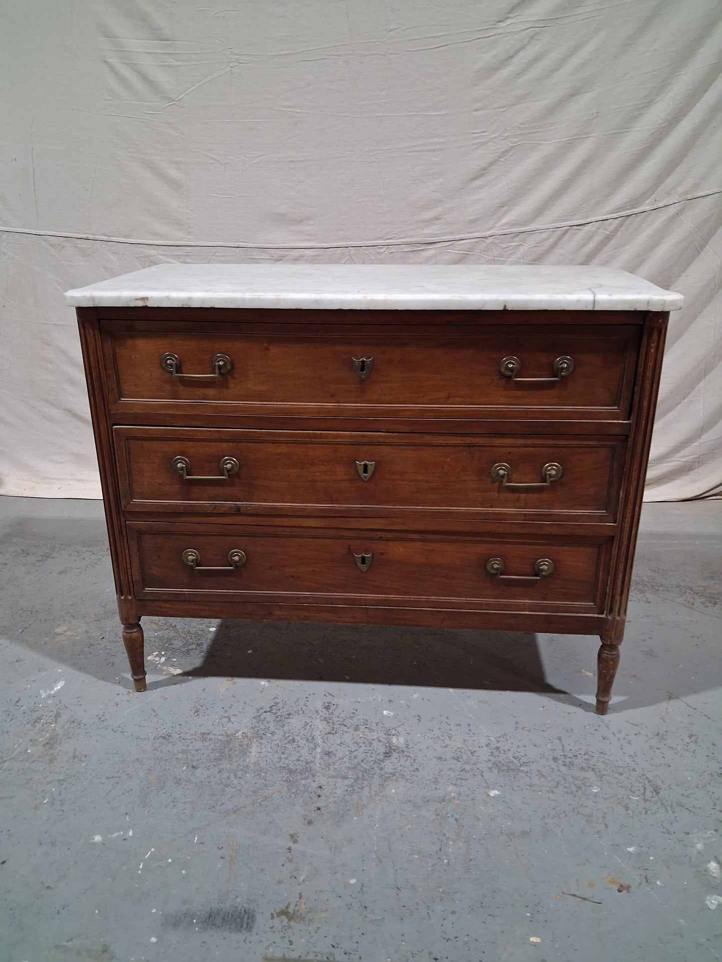 Late 18th Century French Walnut Marble-Top Commode, Circa 1780–1800