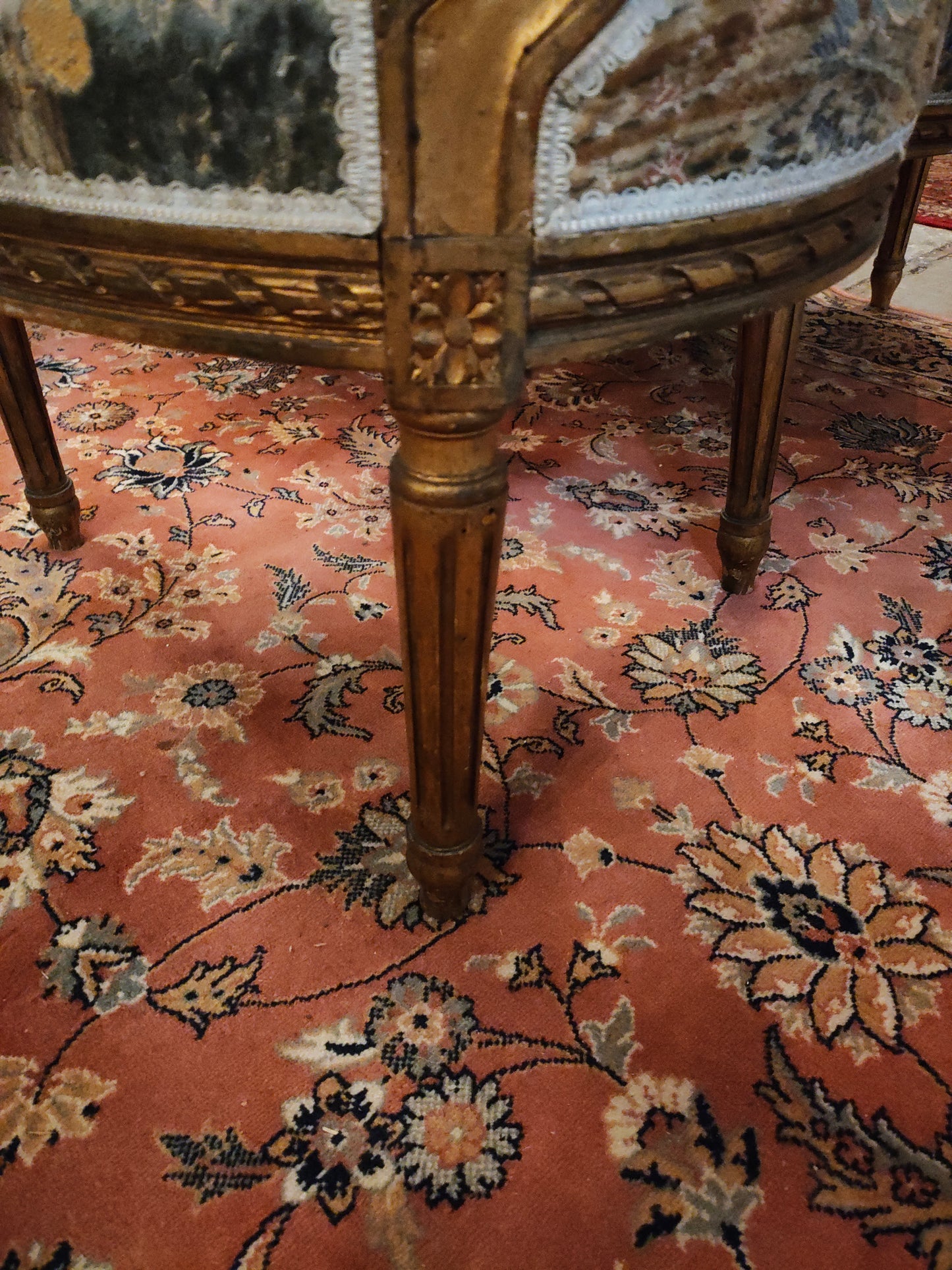 Antique French Giltwood Salon Seating Set, Settee and Four Chairs, c.1900