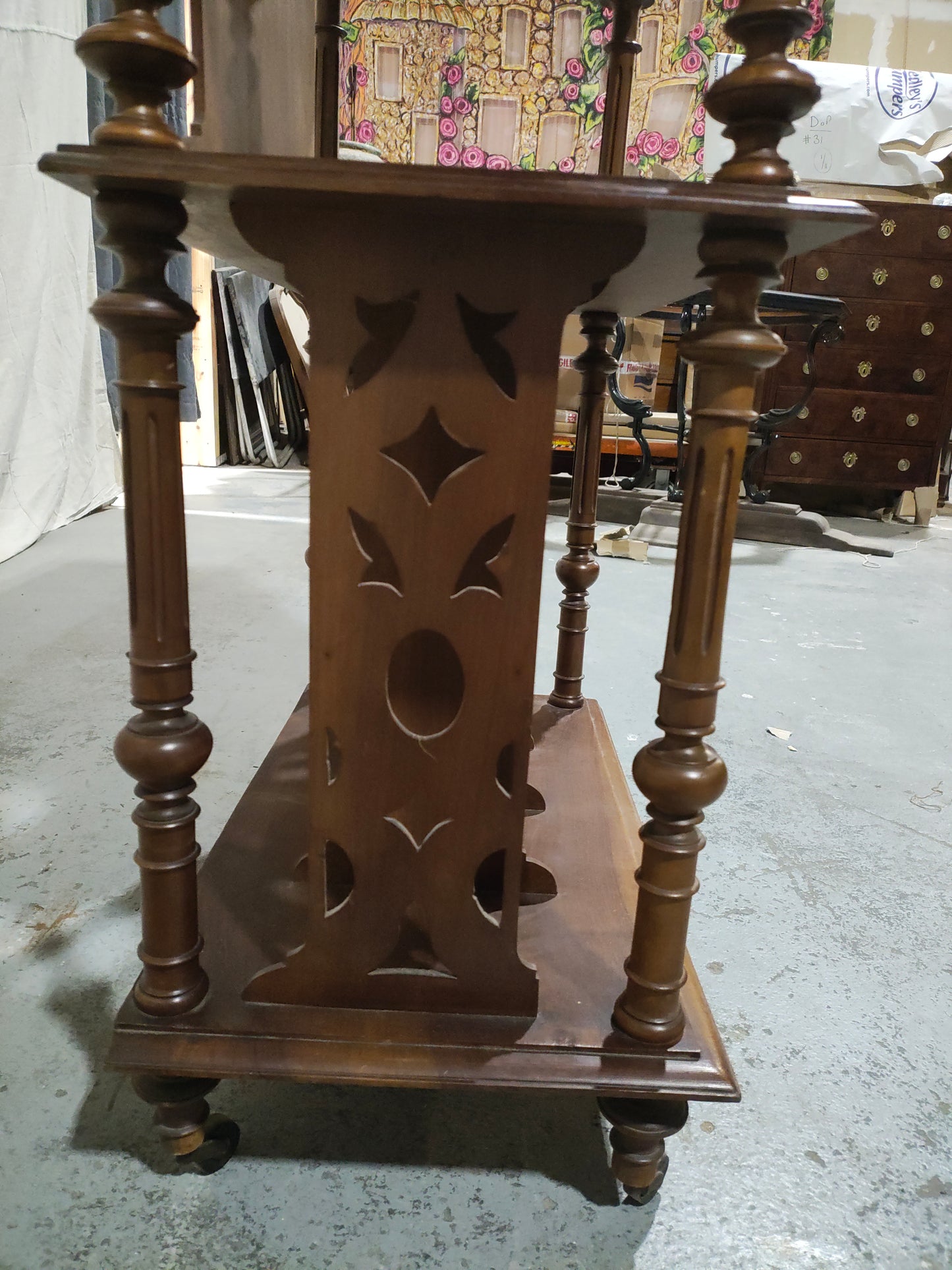 Antique Victorian Walnut Sheet Music Cabinet / Record Cabinet with Patterned Glass