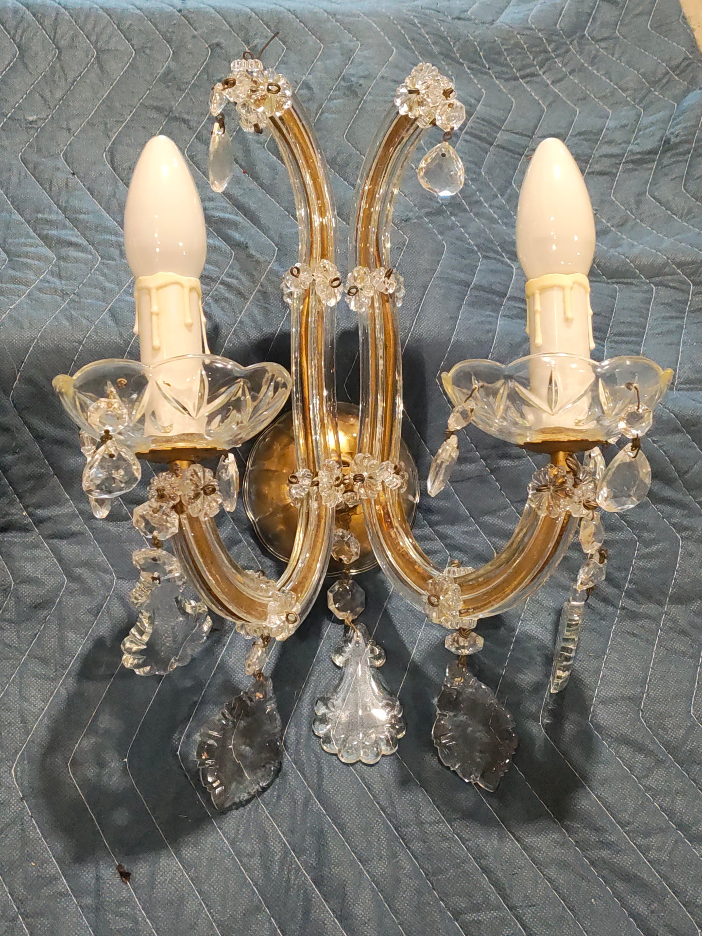 Pair of French Rococo Revival Crystal Wall Sconces, c. 1900