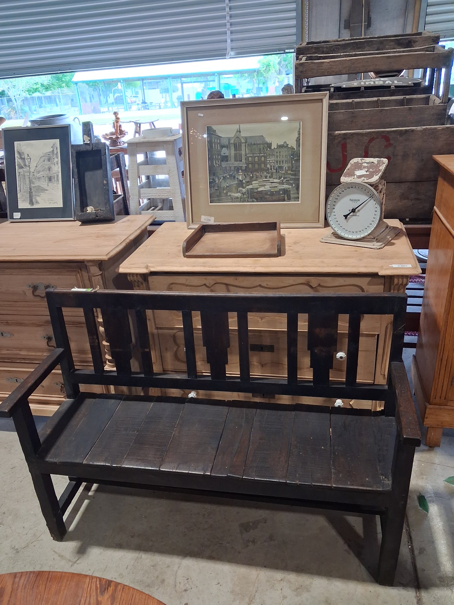 Stained pine bench