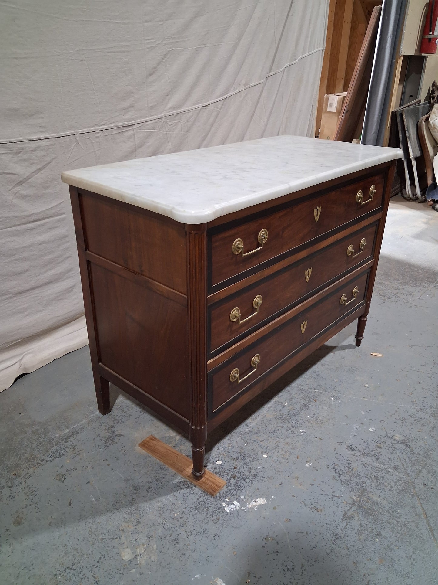 Antique French Louis XVI Directoire Commode with White Marble Top