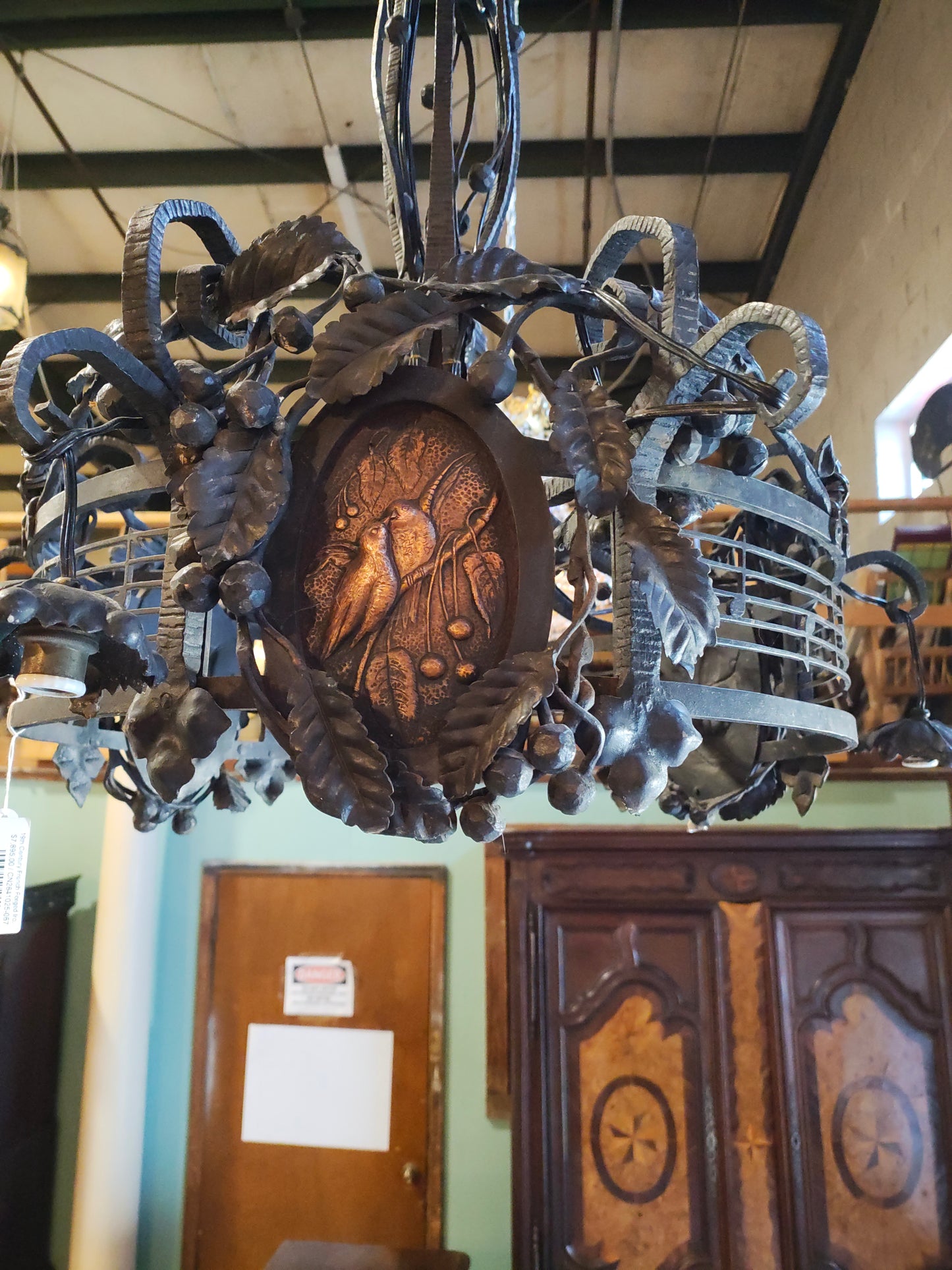 19th Century French Forged Iron Music Hall Chandelier from a Provençal Castle