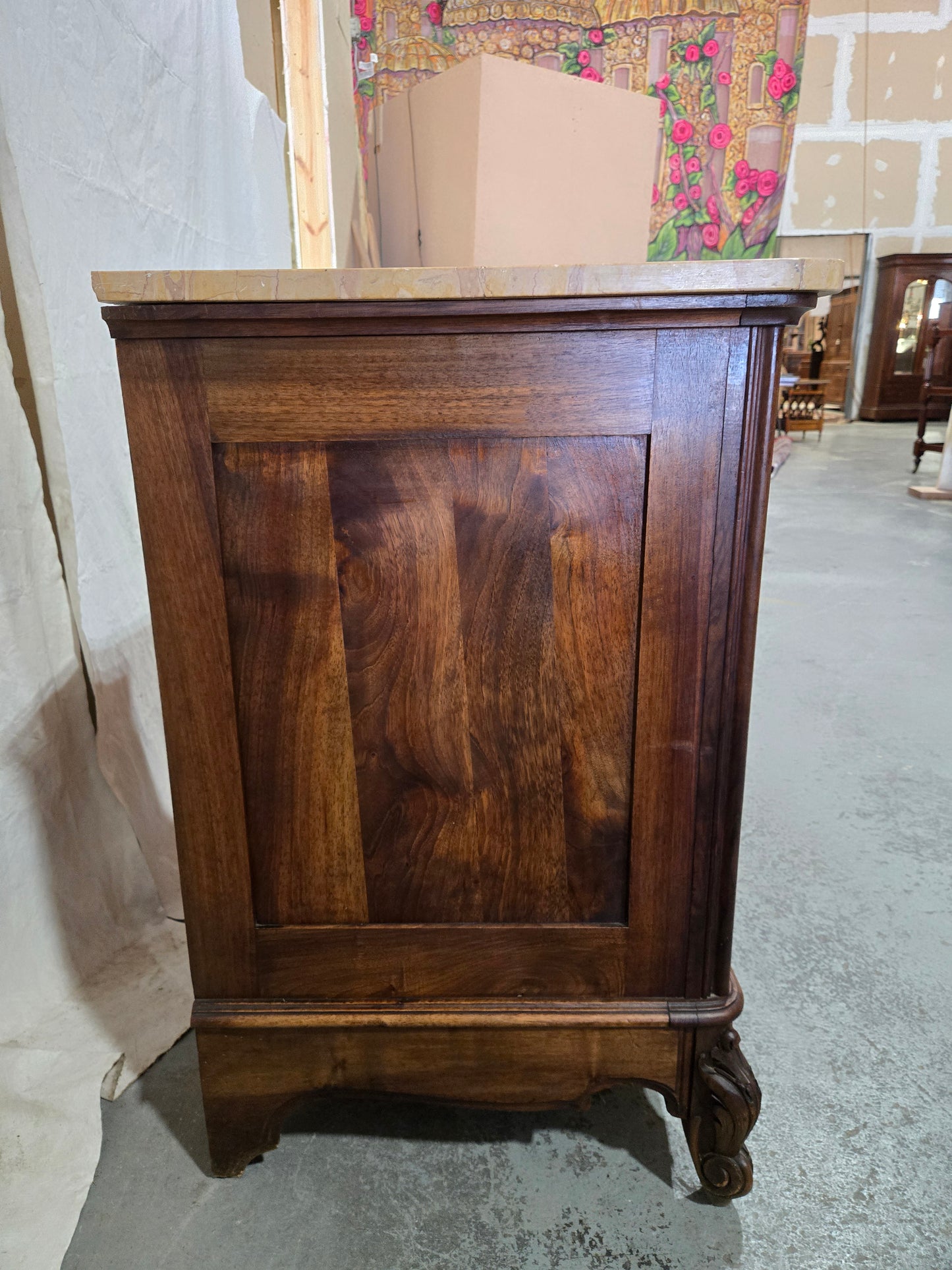 Late 1800s Louis XV oak commode with marble