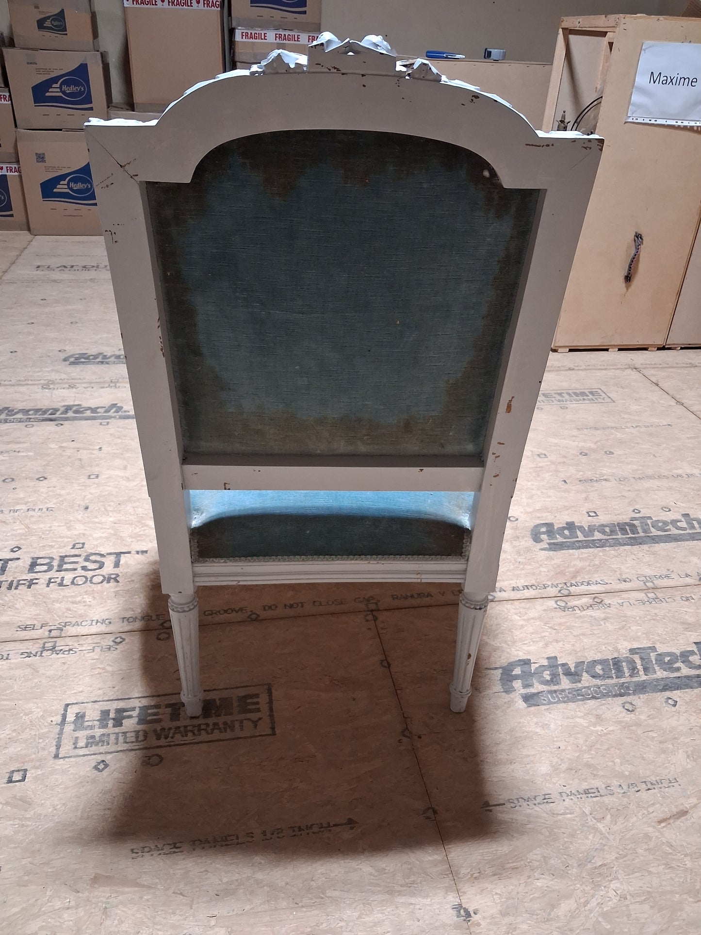 Antique French Louis XVI Painted Blue Bergère Armchair, Circa 1920