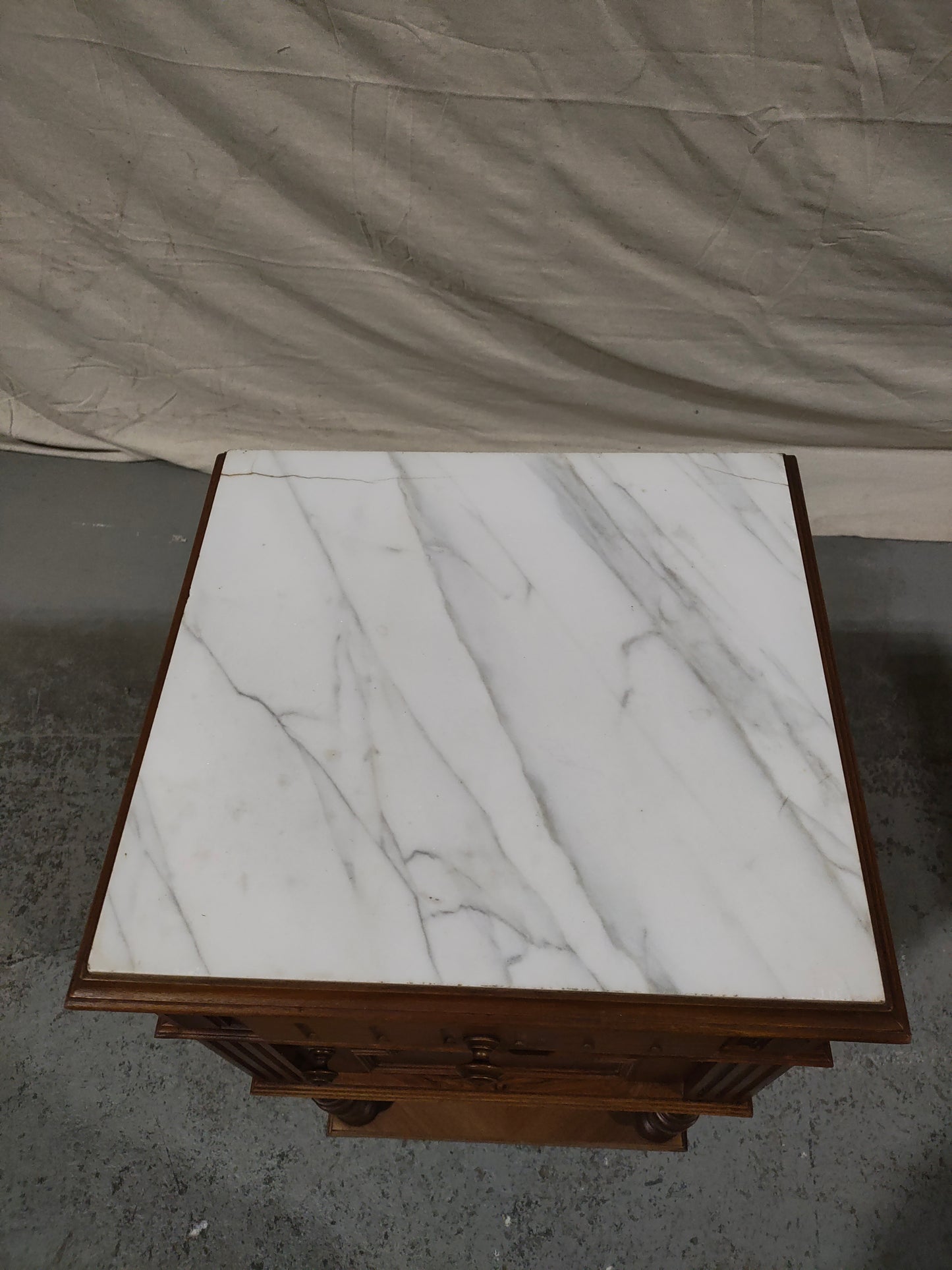 Pair of 19th Century French Louis XVI Style Marble Top Bedside Cabinets