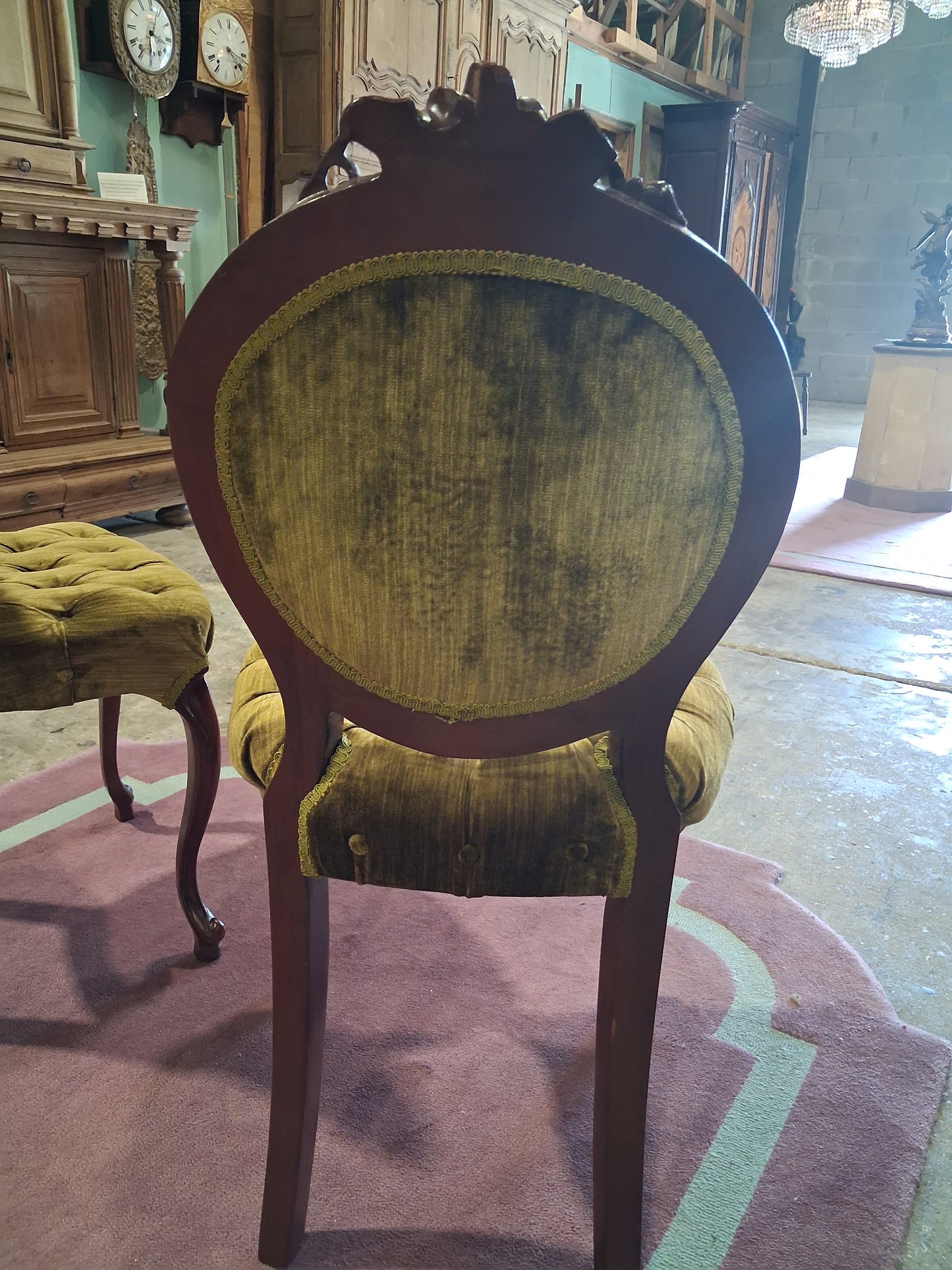 Pair of Victorian velvet green chairs