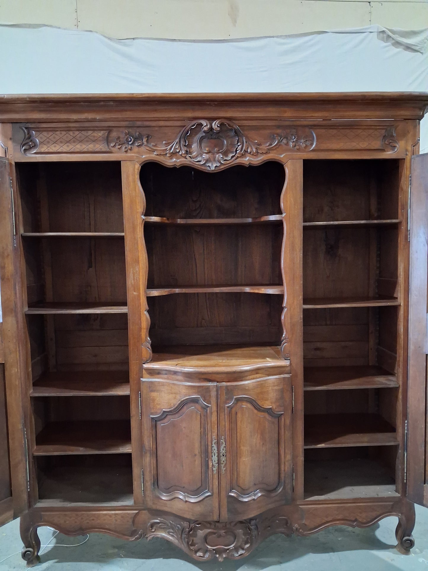 Antique French Louis XV Provincial Walnut Bookcase Cabinet, Circa 1900