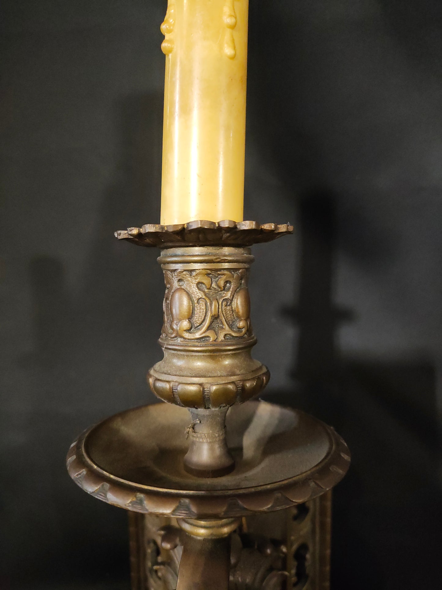 Pair of Antique French Renaissance Revival Bronze Figural Wall Sconces