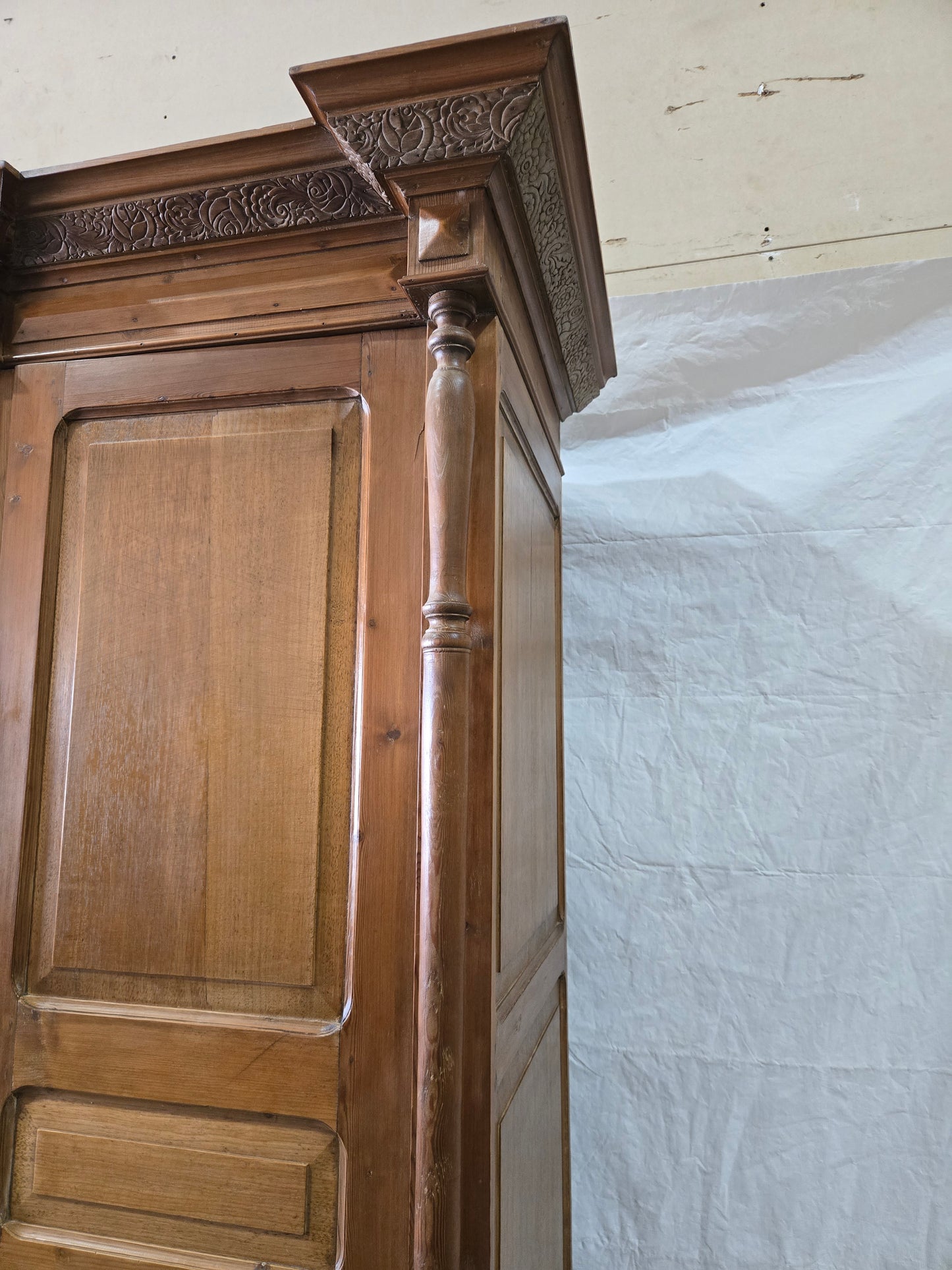 Late 1800s French Revival Pine Armoire