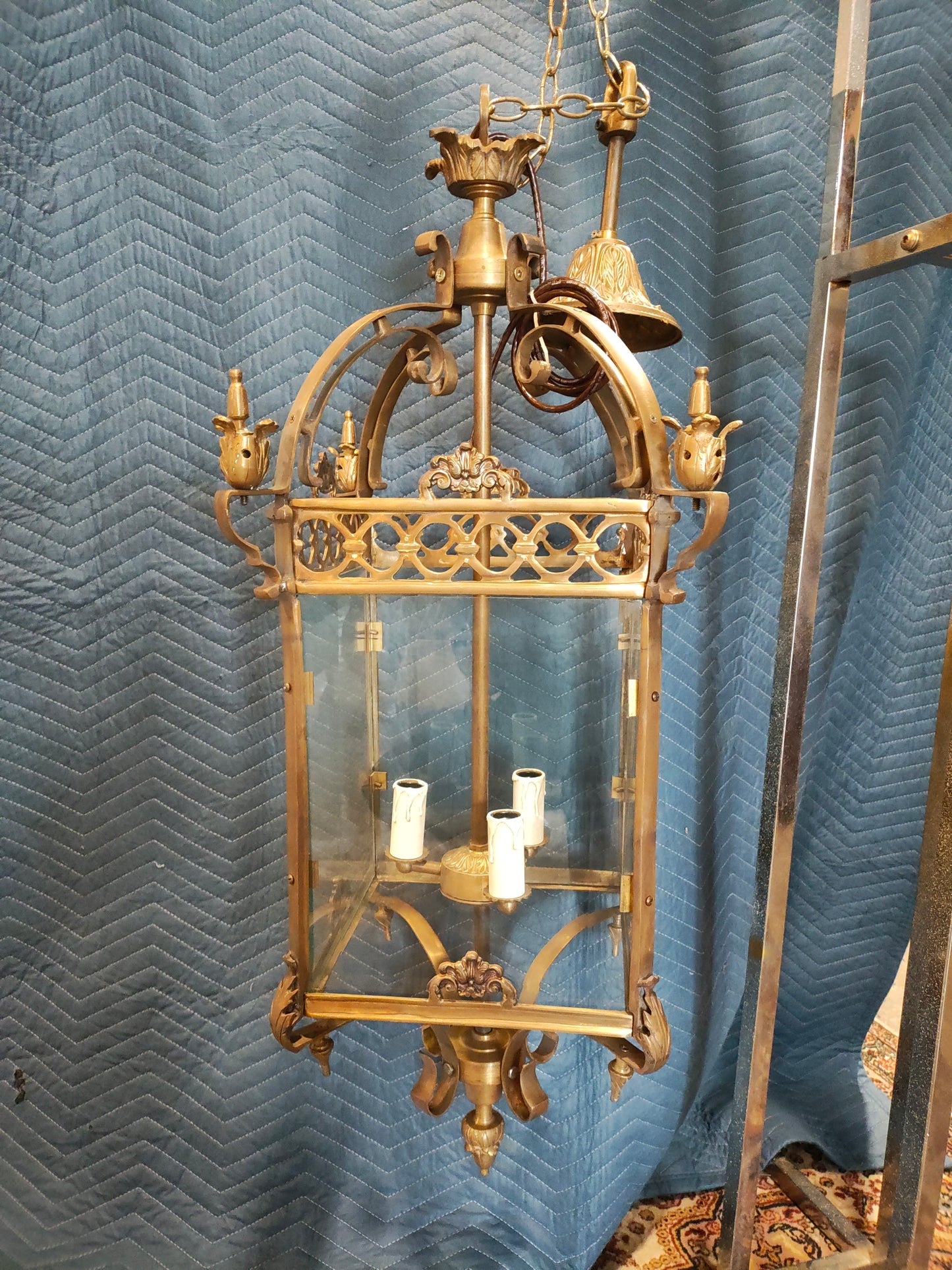 Maxime L French Louis XV Style Brass & Glass Hall Lantern