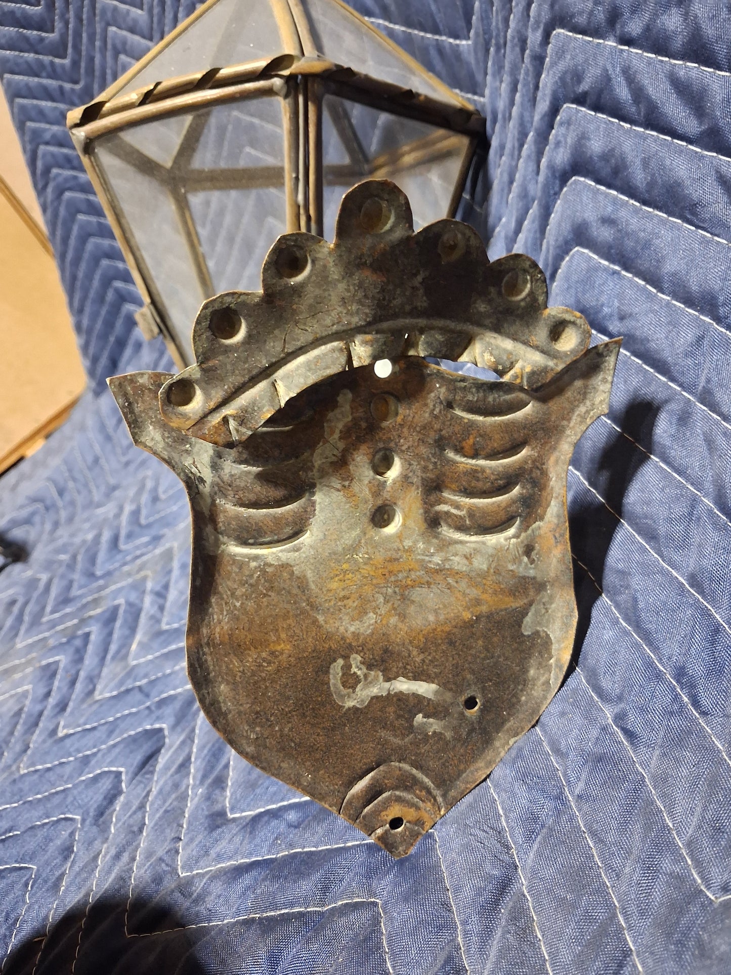 Pair of Antique French Brass and Glass Lantern Wall Sconces c. 1900