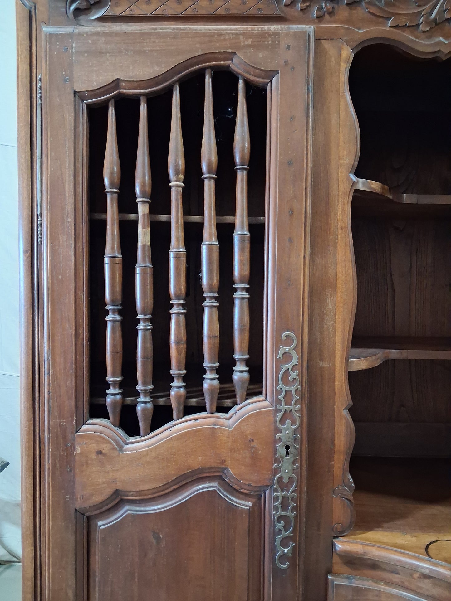 Antique French Louis XV Provincial Walnut Bookcase Cabinet, Circa 1900