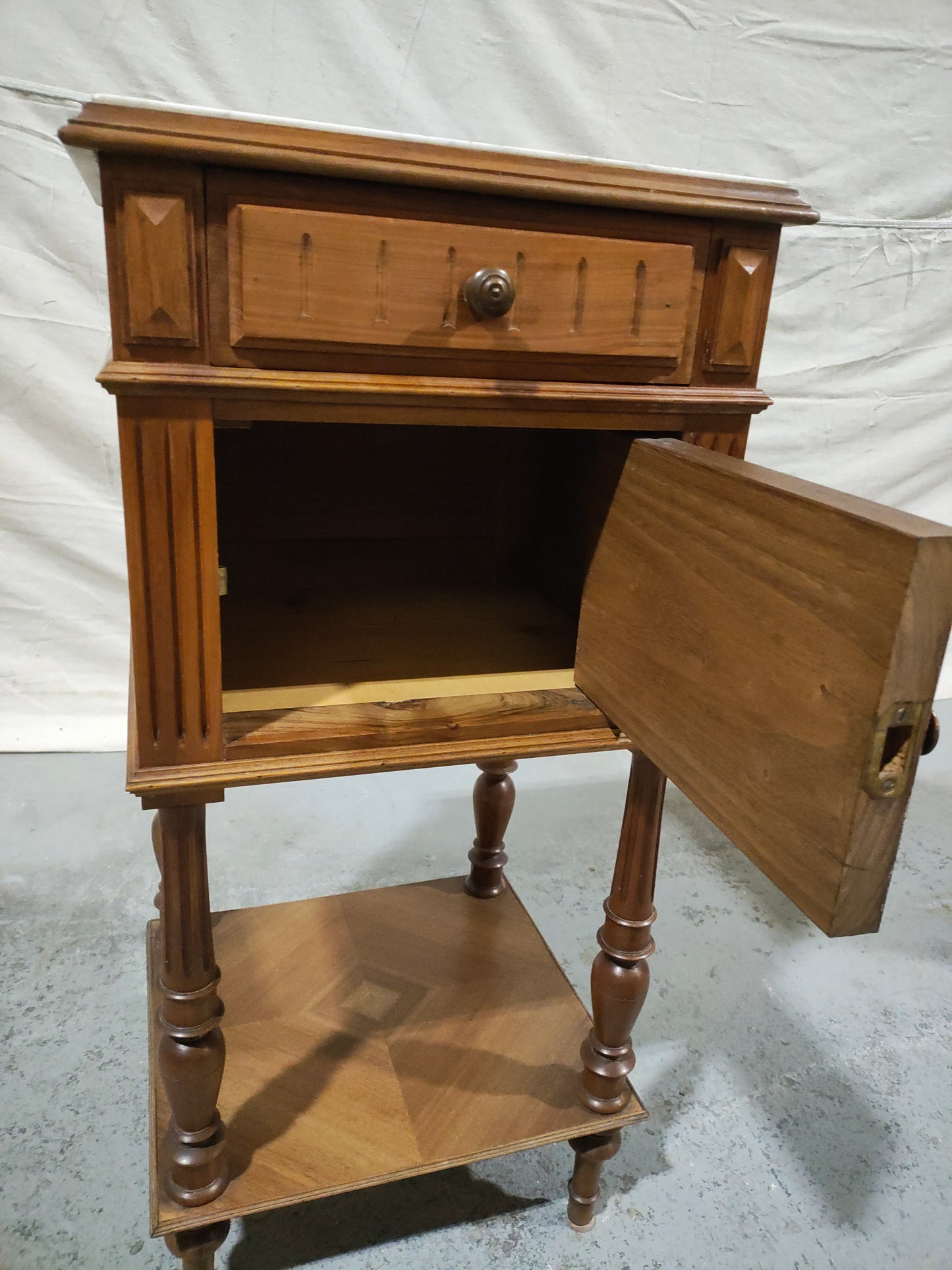 Pair of 19th Century French Louis XVI Style Marble Top Bedside Cabinets