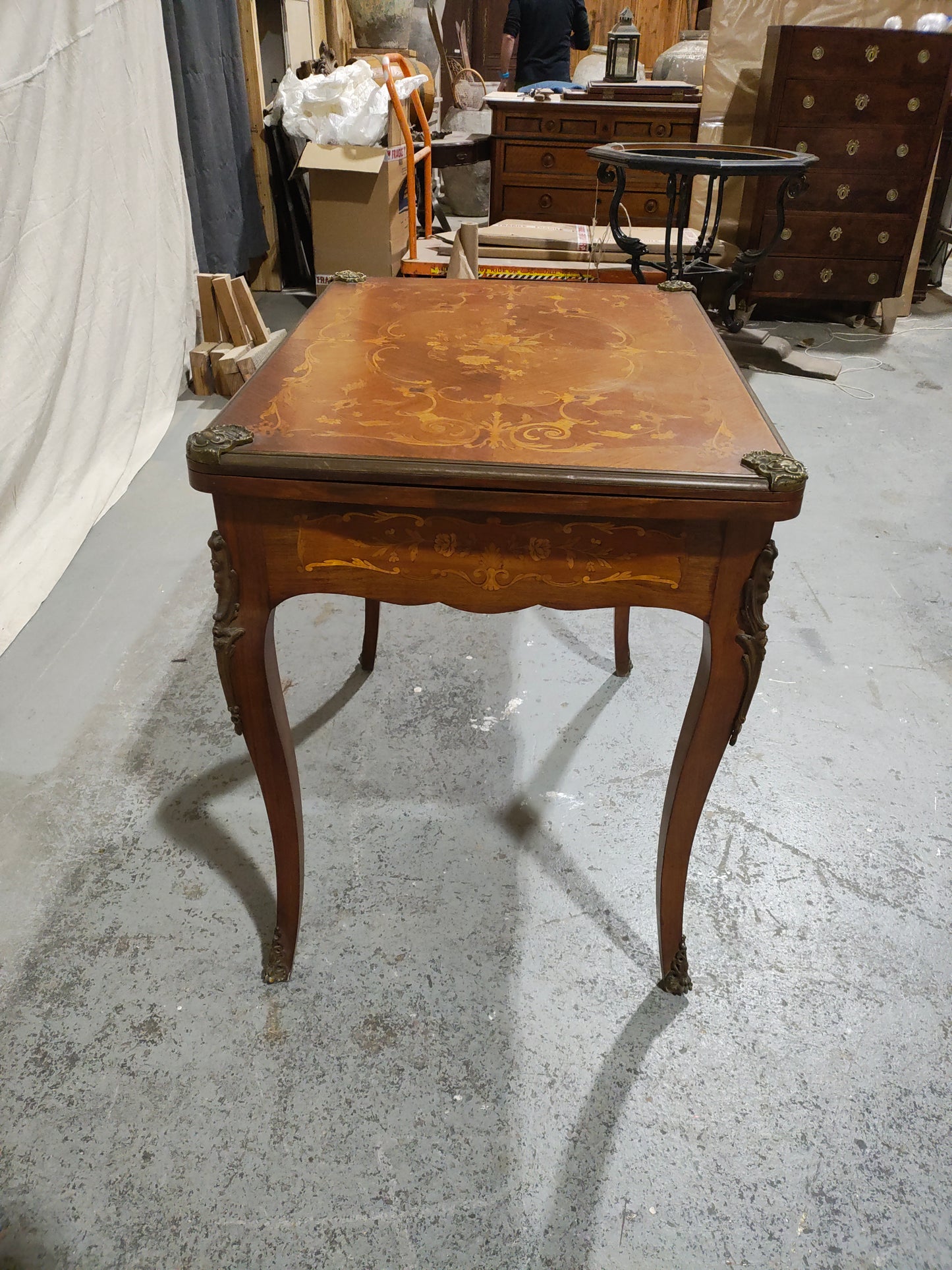 French Louis XV Style Marquetry Convertible Game Table with Chess & Backgammon