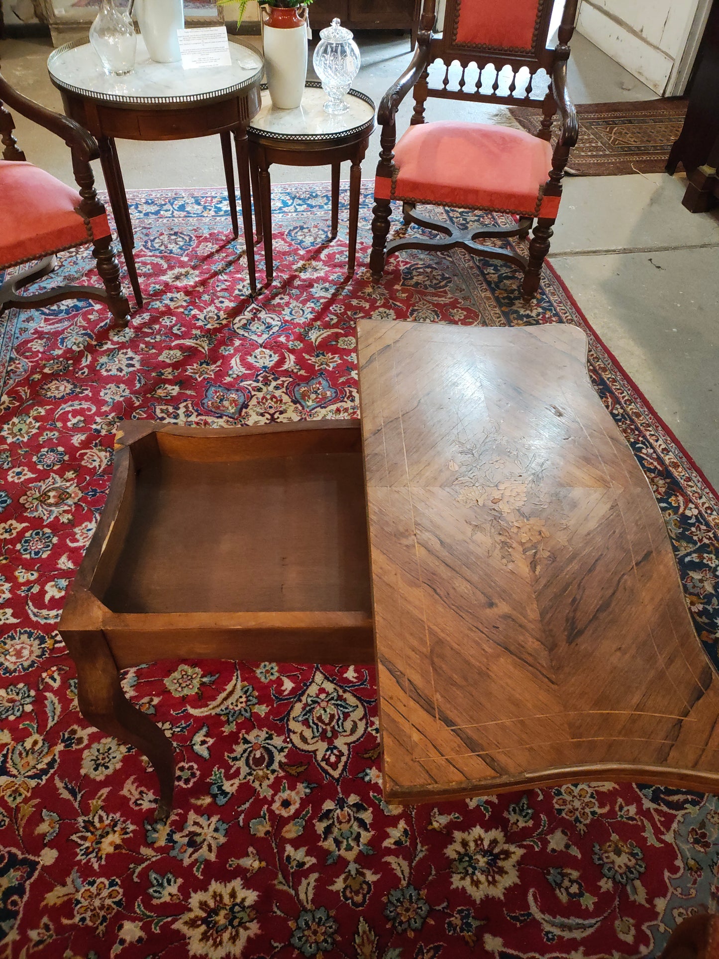 French Folding Card / Game Table with Marquetry Inlaid Top