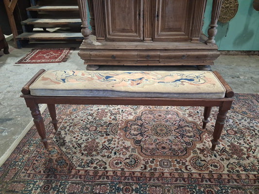 Antique Turned Leg Bench with Vintage Needlepoint Cushion