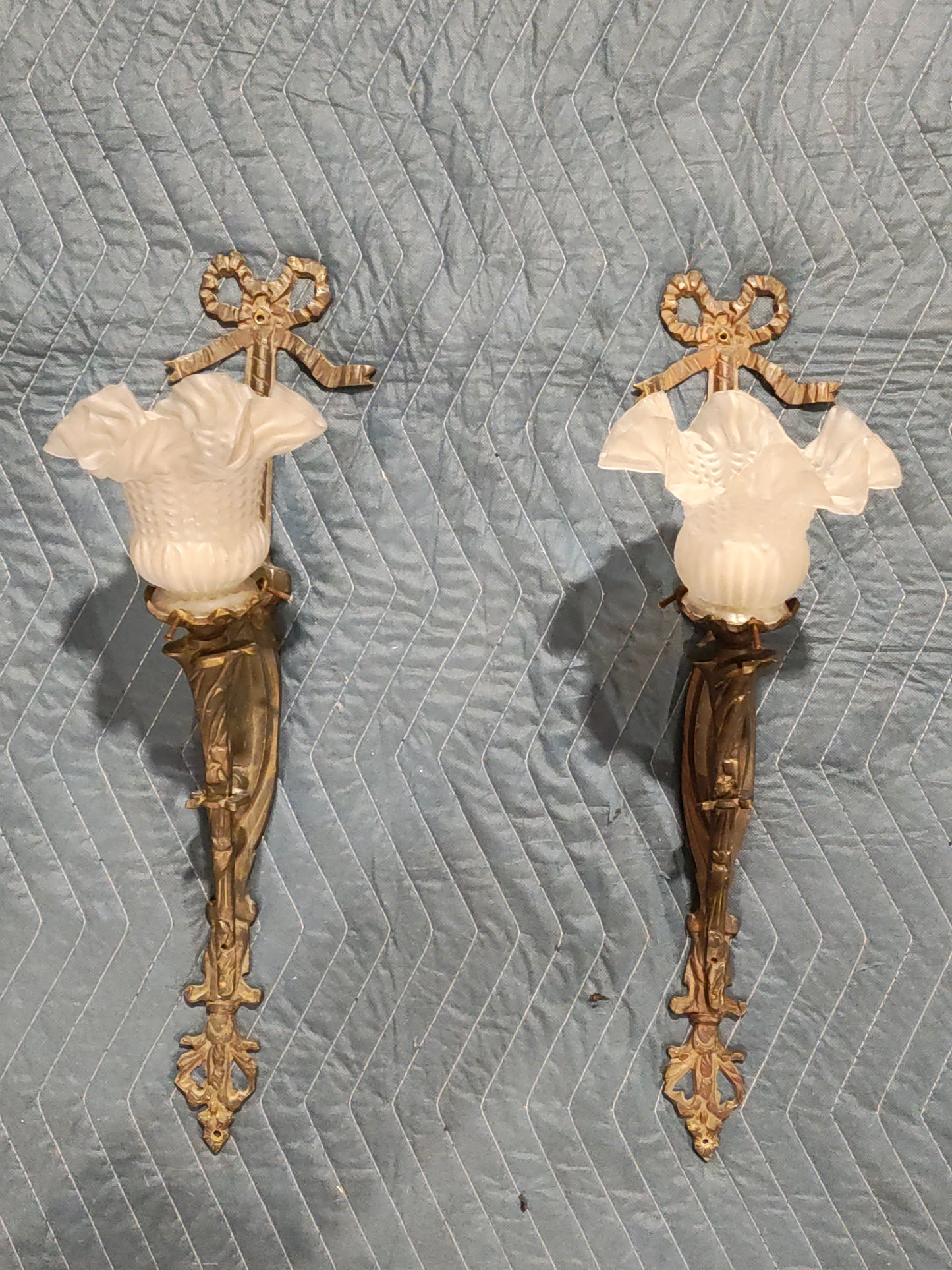 Pair of French Louis XVI Revival Wrought Iron Wall Sconces, c. 1890