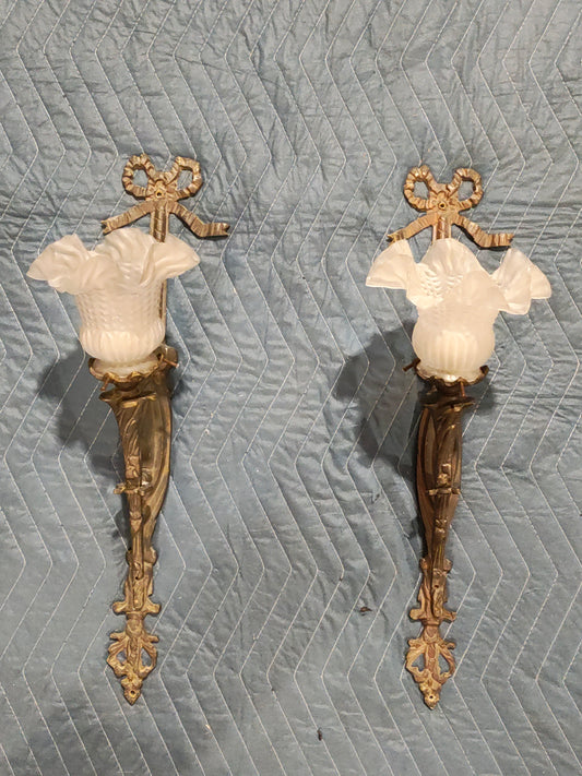 Pair of French Louis XVI Revival Wrought Iron Wall Sconces, c. 1890