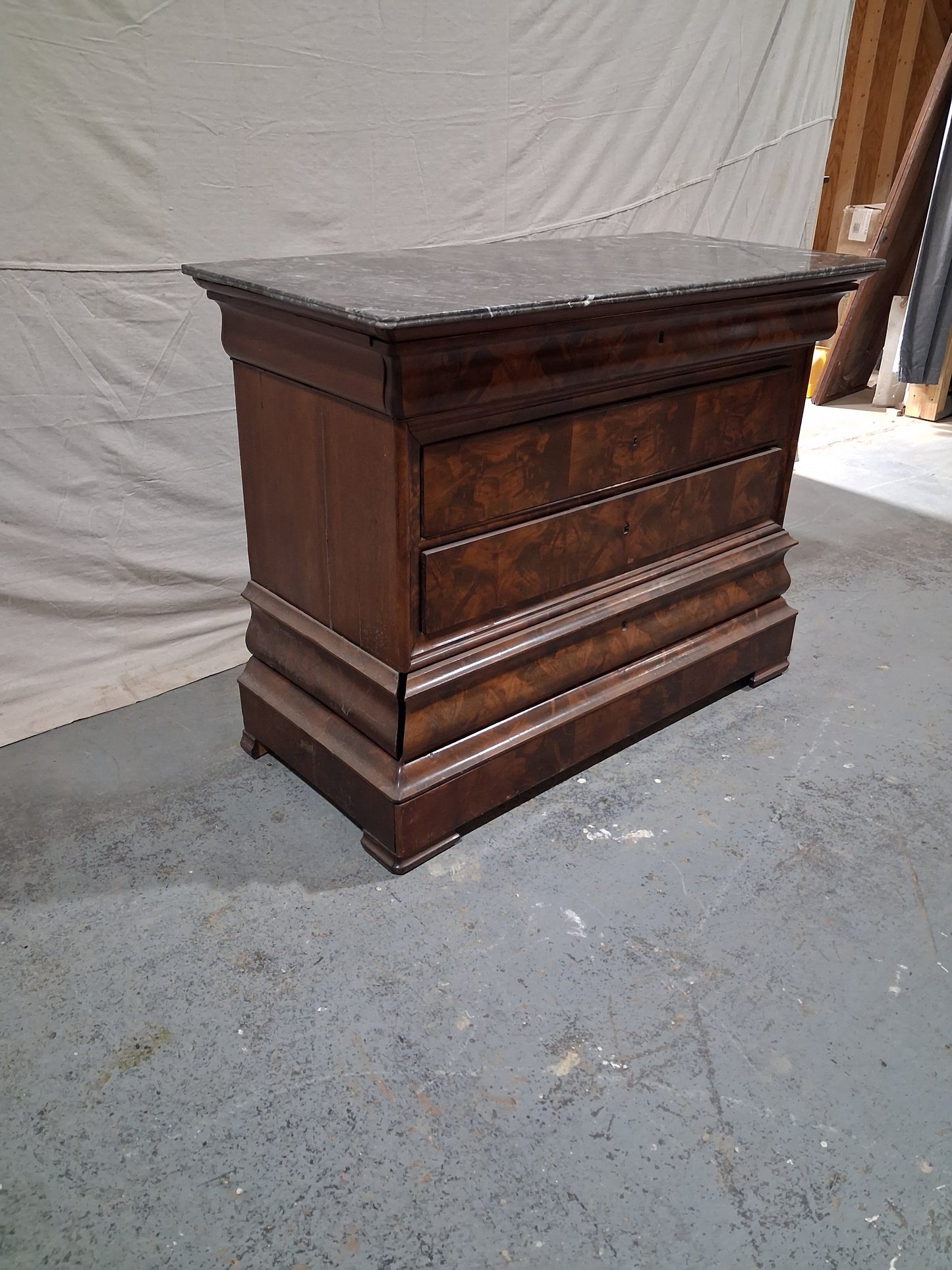19th Century French Restoration Walnut Commode with Marble Top