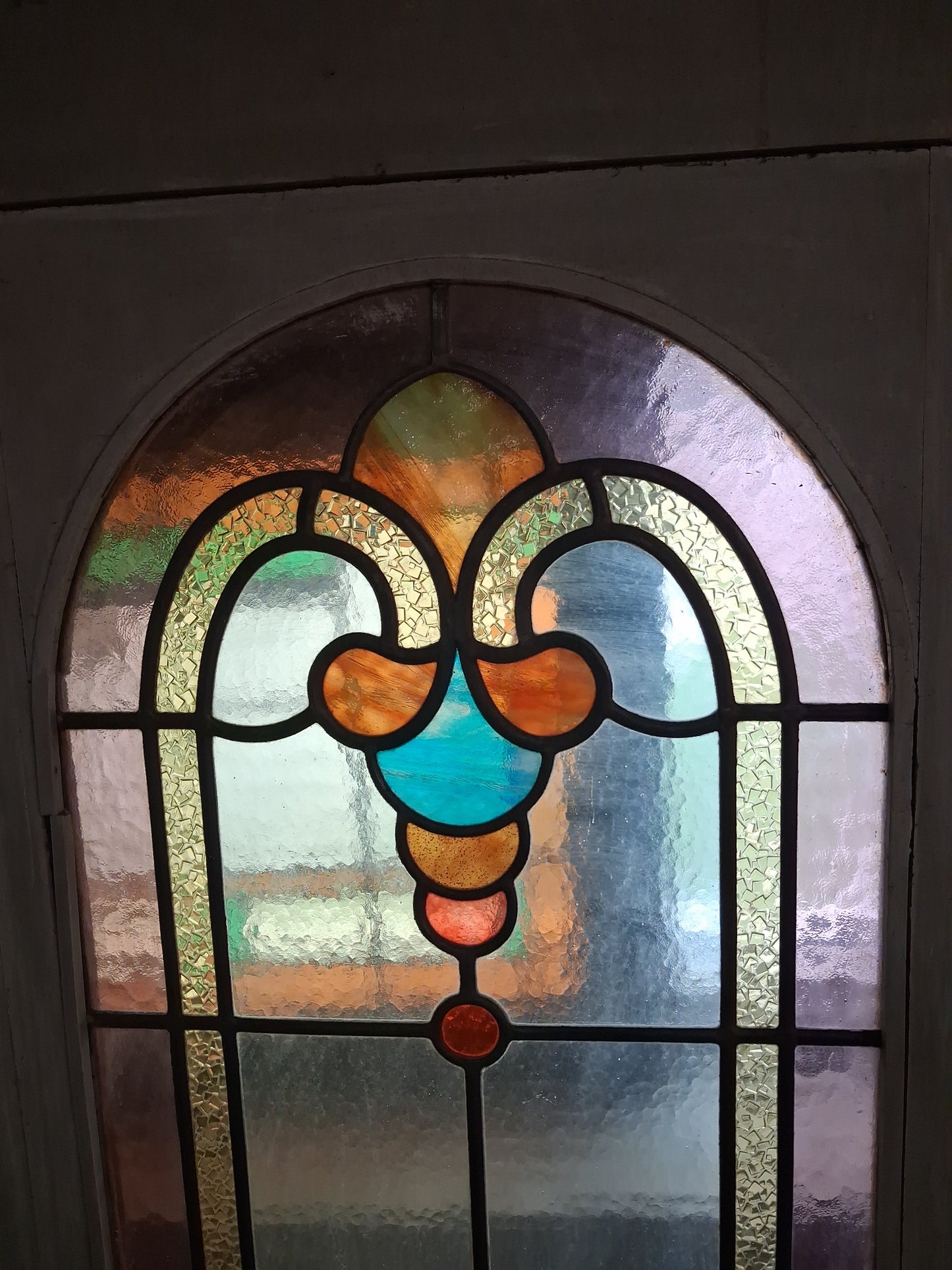 Antique Arts & Crafts Leaded Stained Glass Entry Door in Douglas Fir