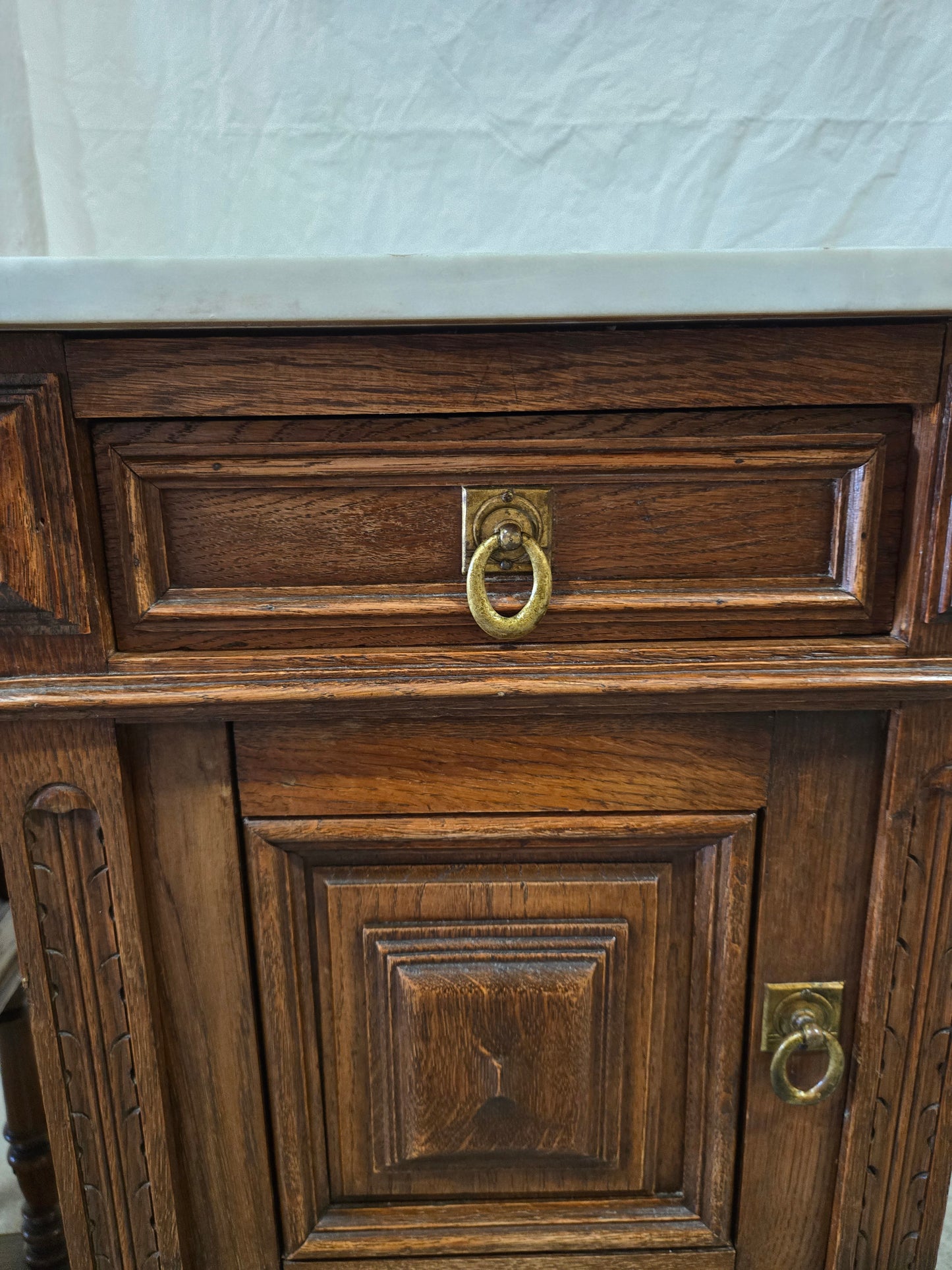 Late 1800s French Revival Oak Nightstand Pair