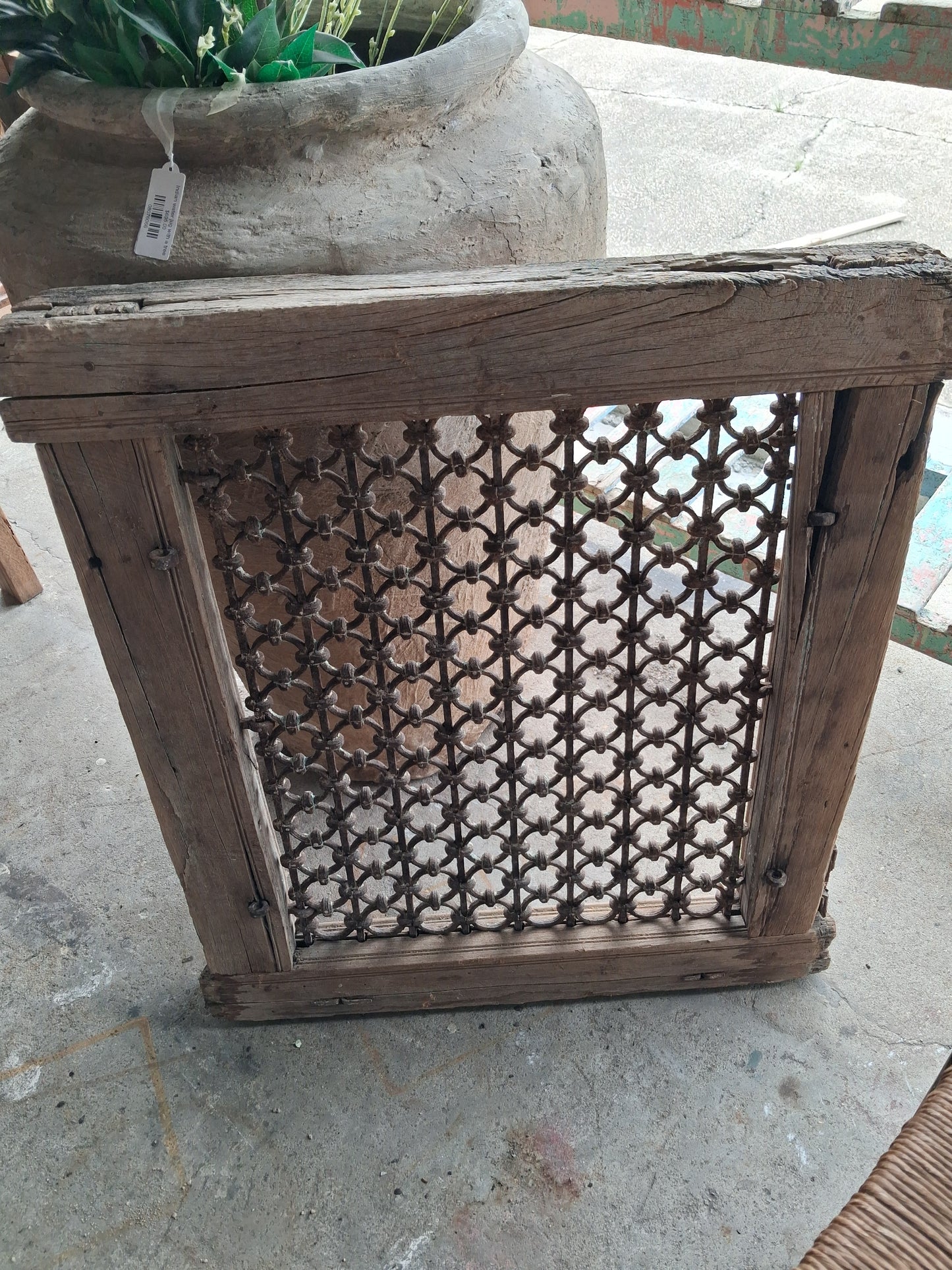 19th Century Architectural Iron Grille Panel in Wood Frame