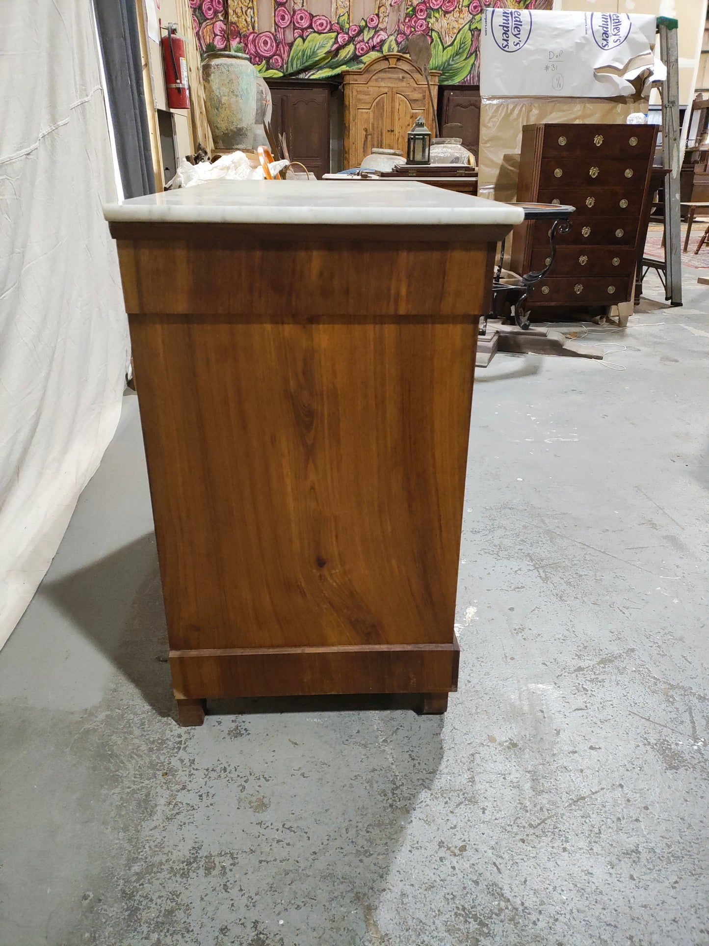 Antique French Louis Philippe Four-Drawer Walnut Commode with Carrara Marble Top