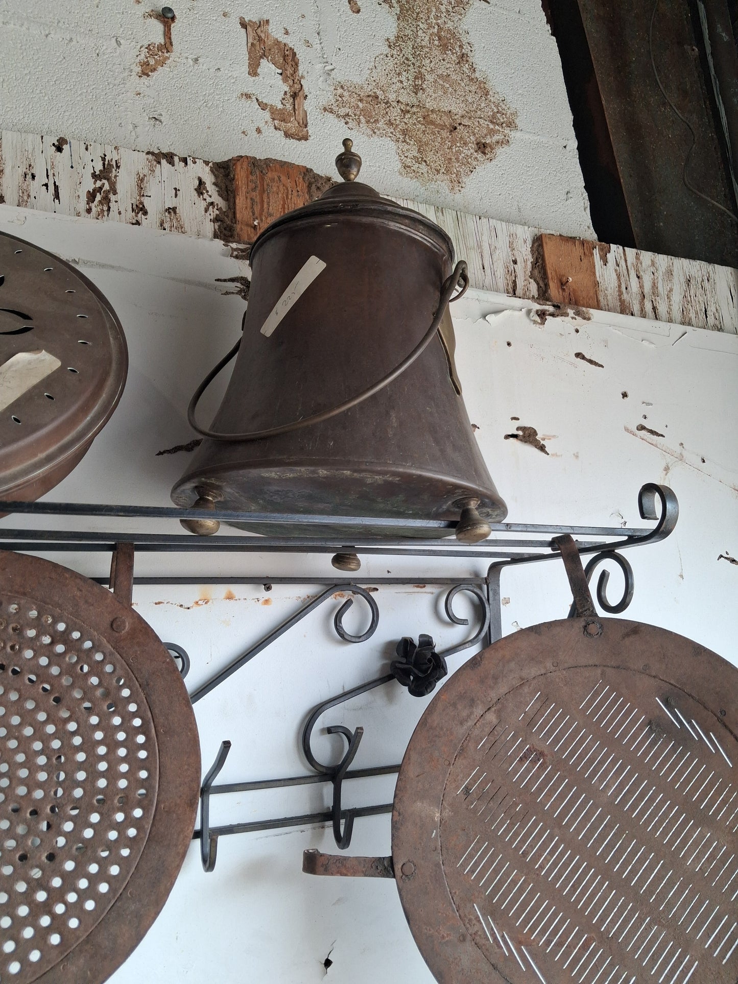 Antique Copper and Brass Covered Coal Scuttle / Fireplace Fuel Bin