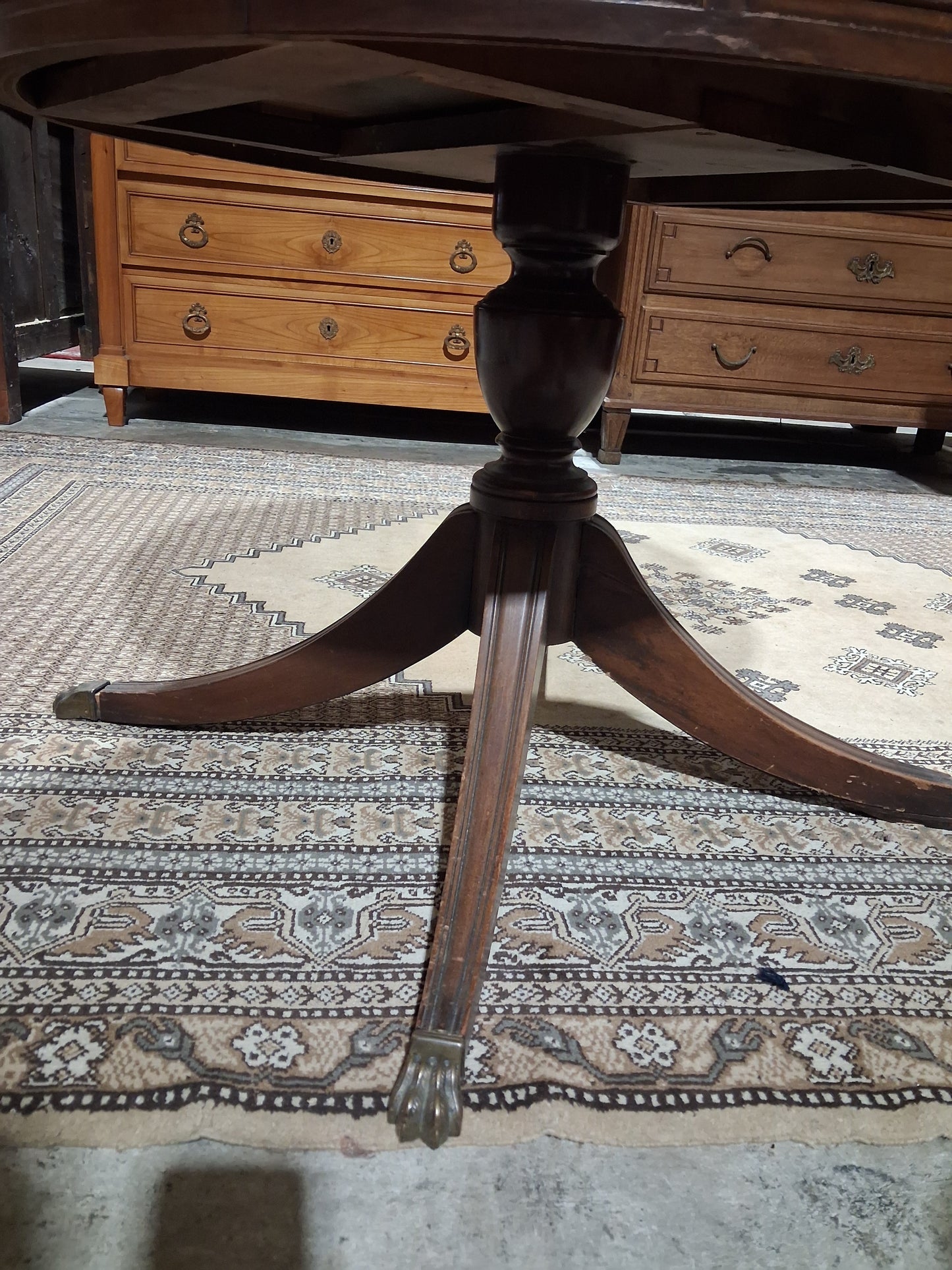 Regency Style Drum Table with Leather Top & Lion’s Paw Feet