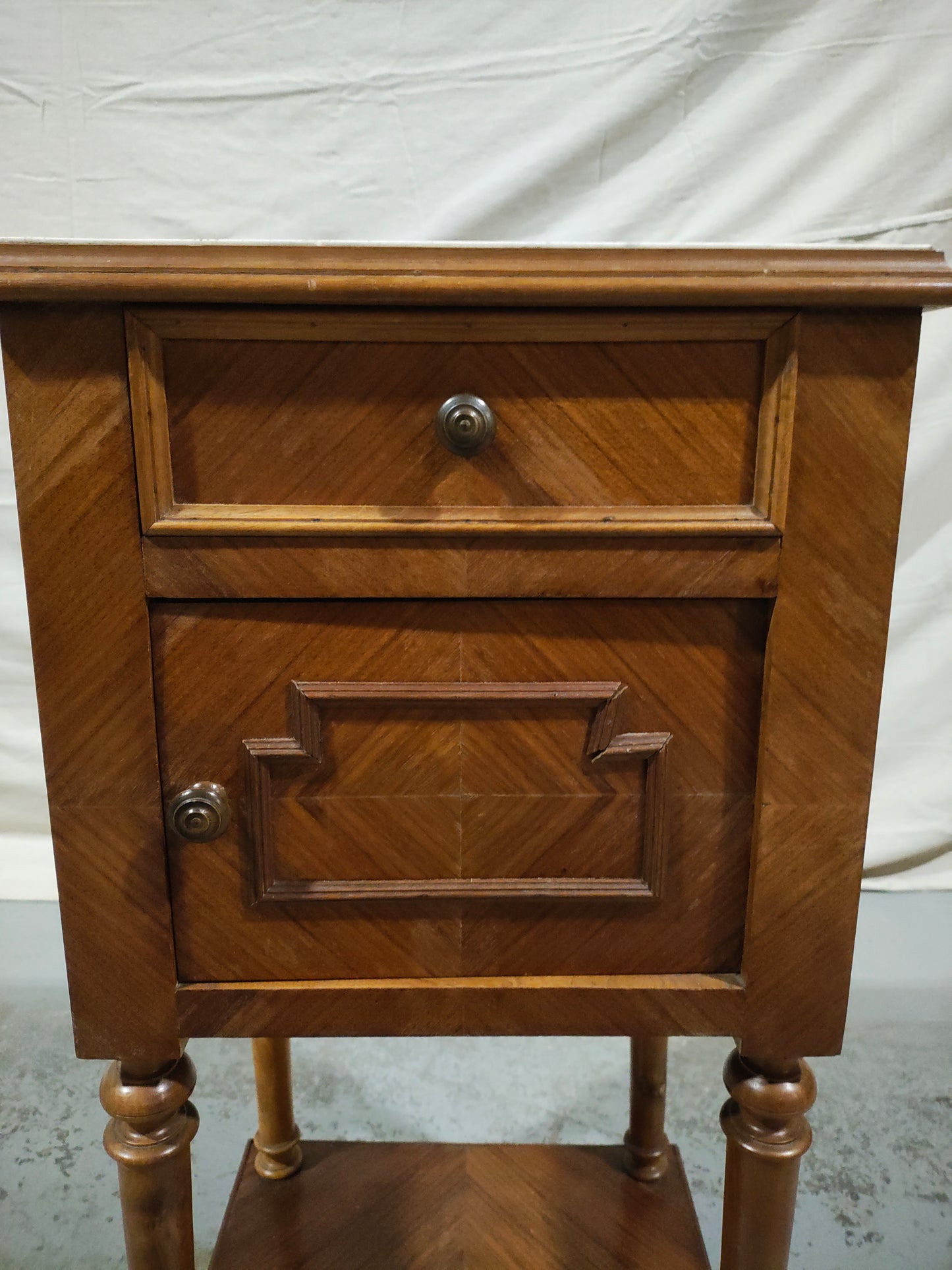 Pair of 19th Century French Louis XVI Style Marble Top Bedside Cabinets