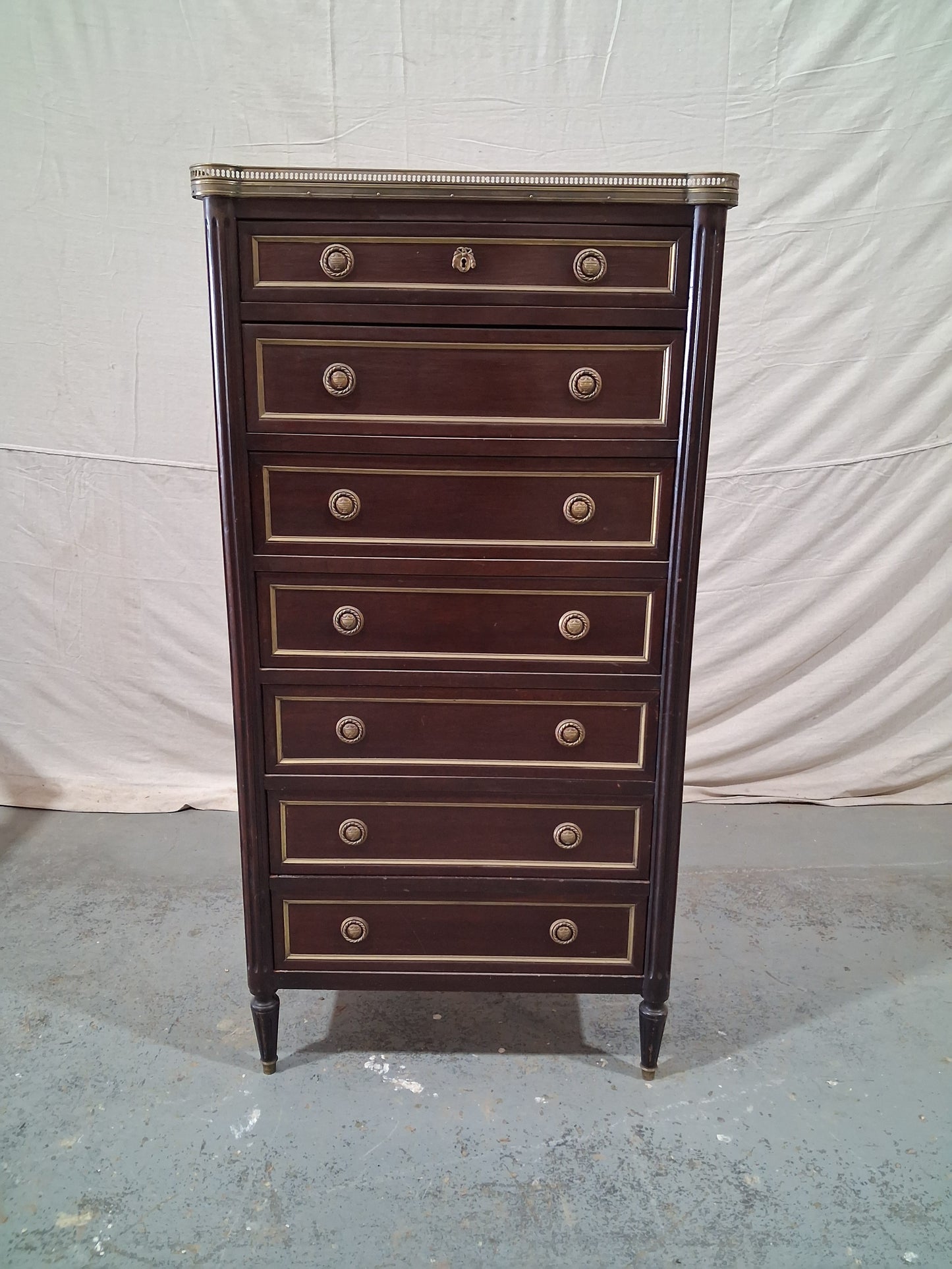 Antique French Louis XVI Semainier Chest of Drawers with Marble Top, c. 1840–1870