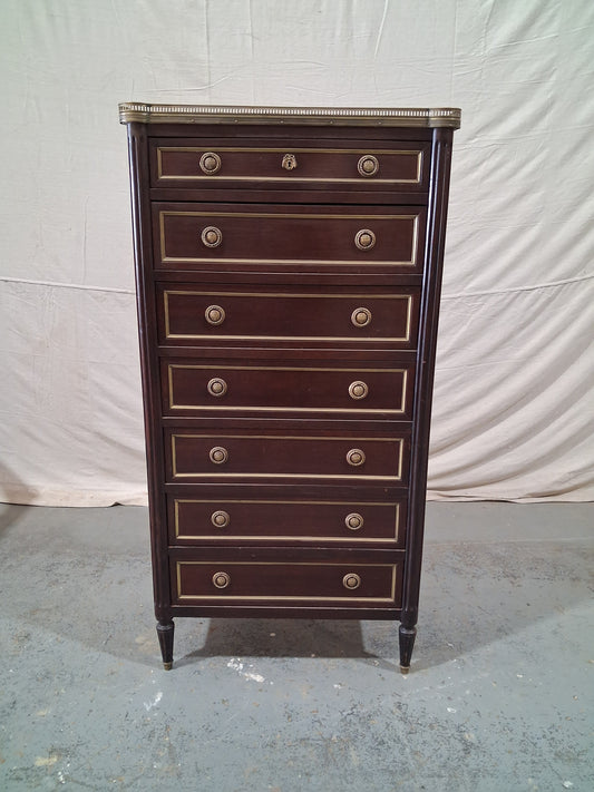 Antique French Louis XVI Semainier Chest of Drawers with Marble Top, c. 1840–1870