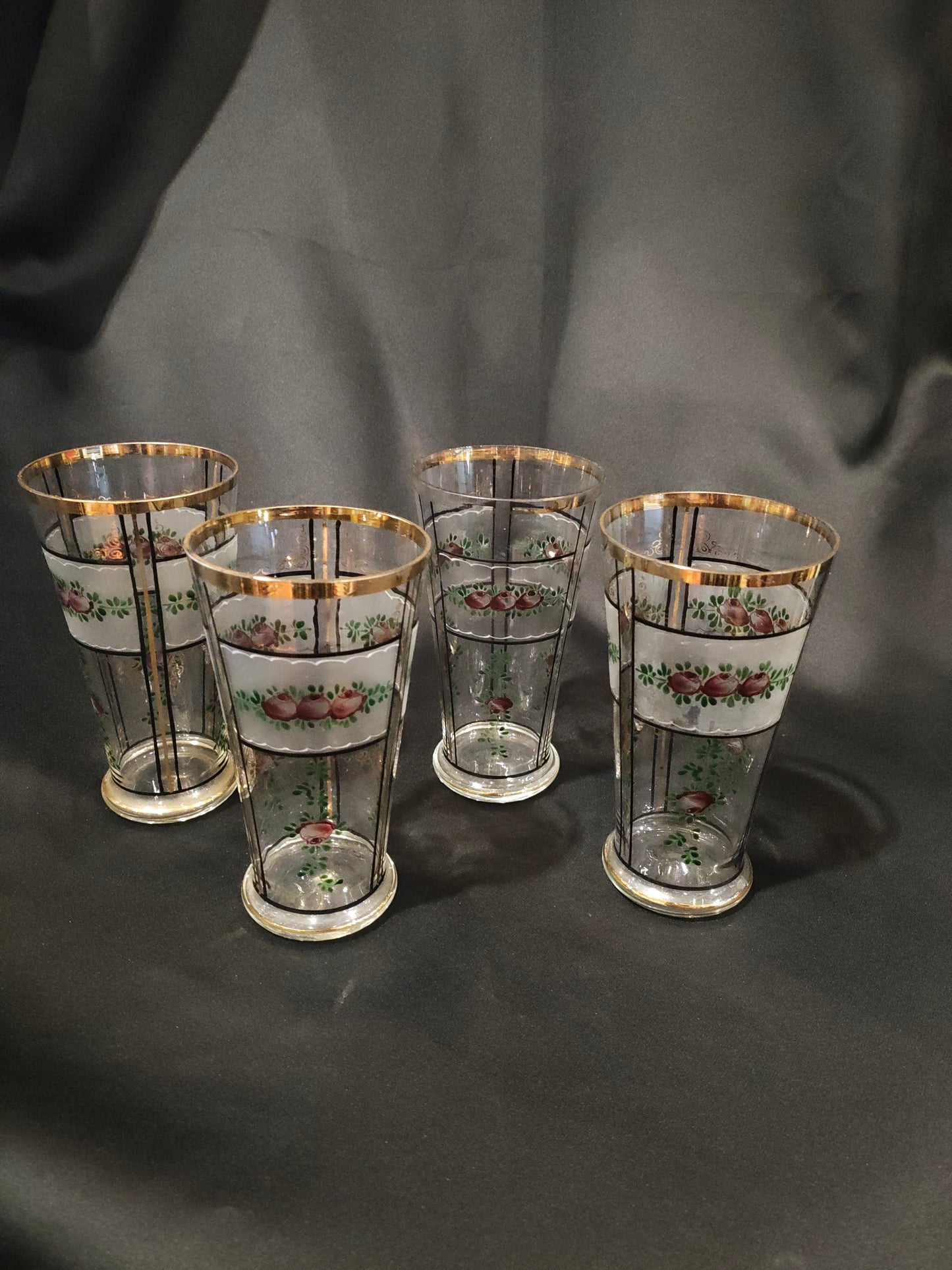 Antique Bohemian Enameled Glass Lemonade Set – Hand-Painted Floral, Gilt Accents