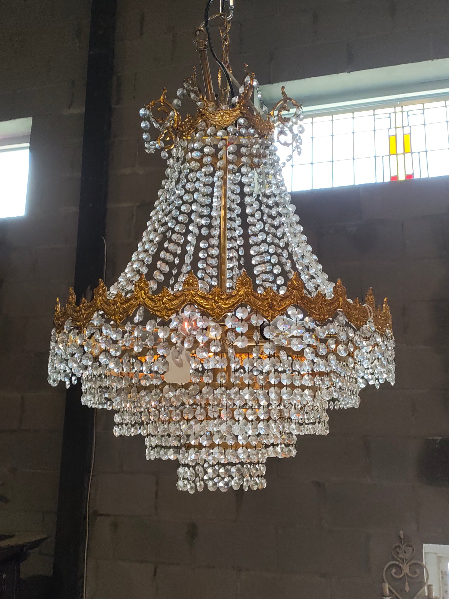 French Empire Style Crystal Basket Chandelier