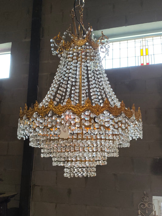 French Empire Style Crystal Basket Chandelier