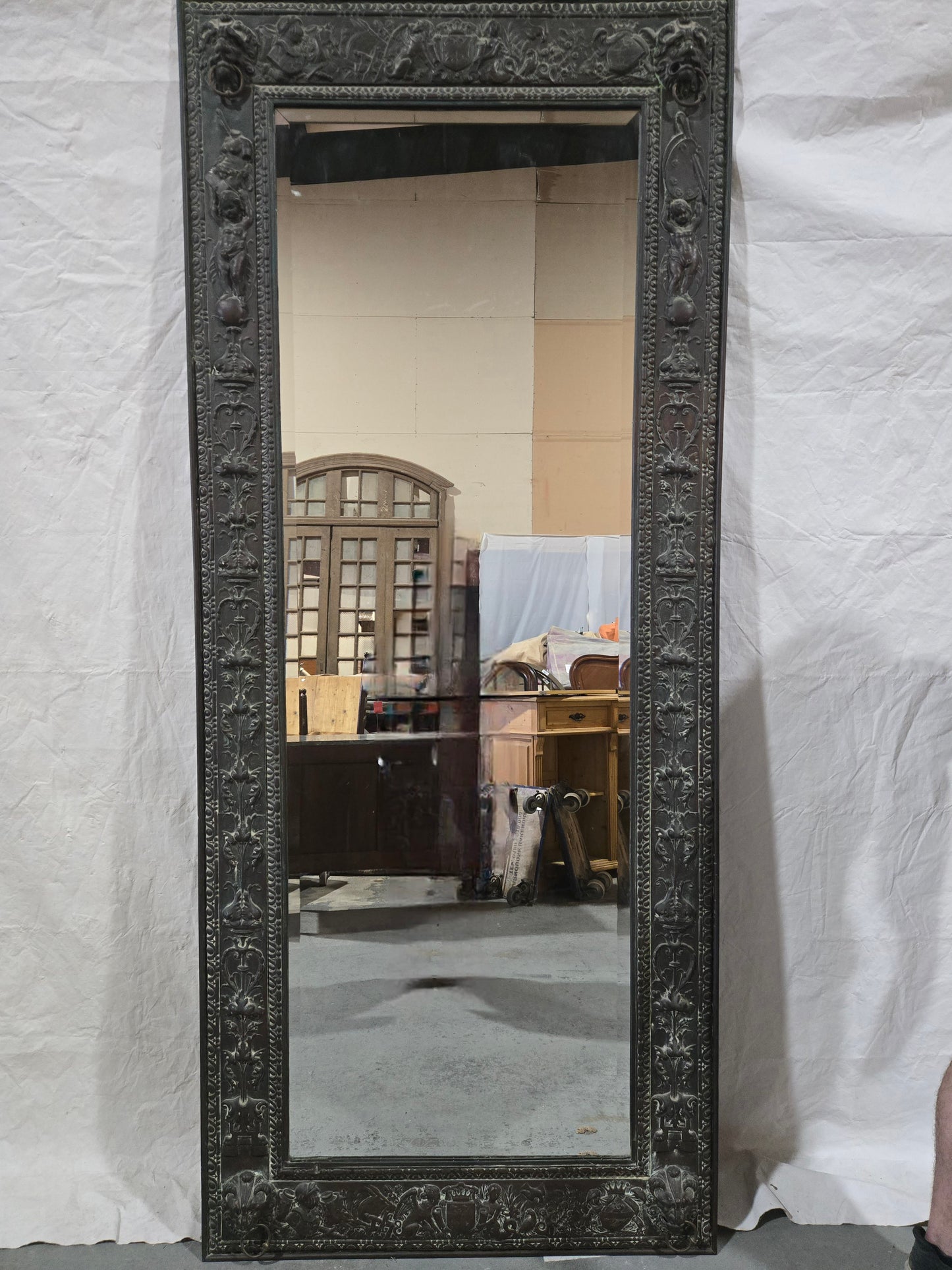 Late 1800s French Mirror with Brass Frame, Very Rare